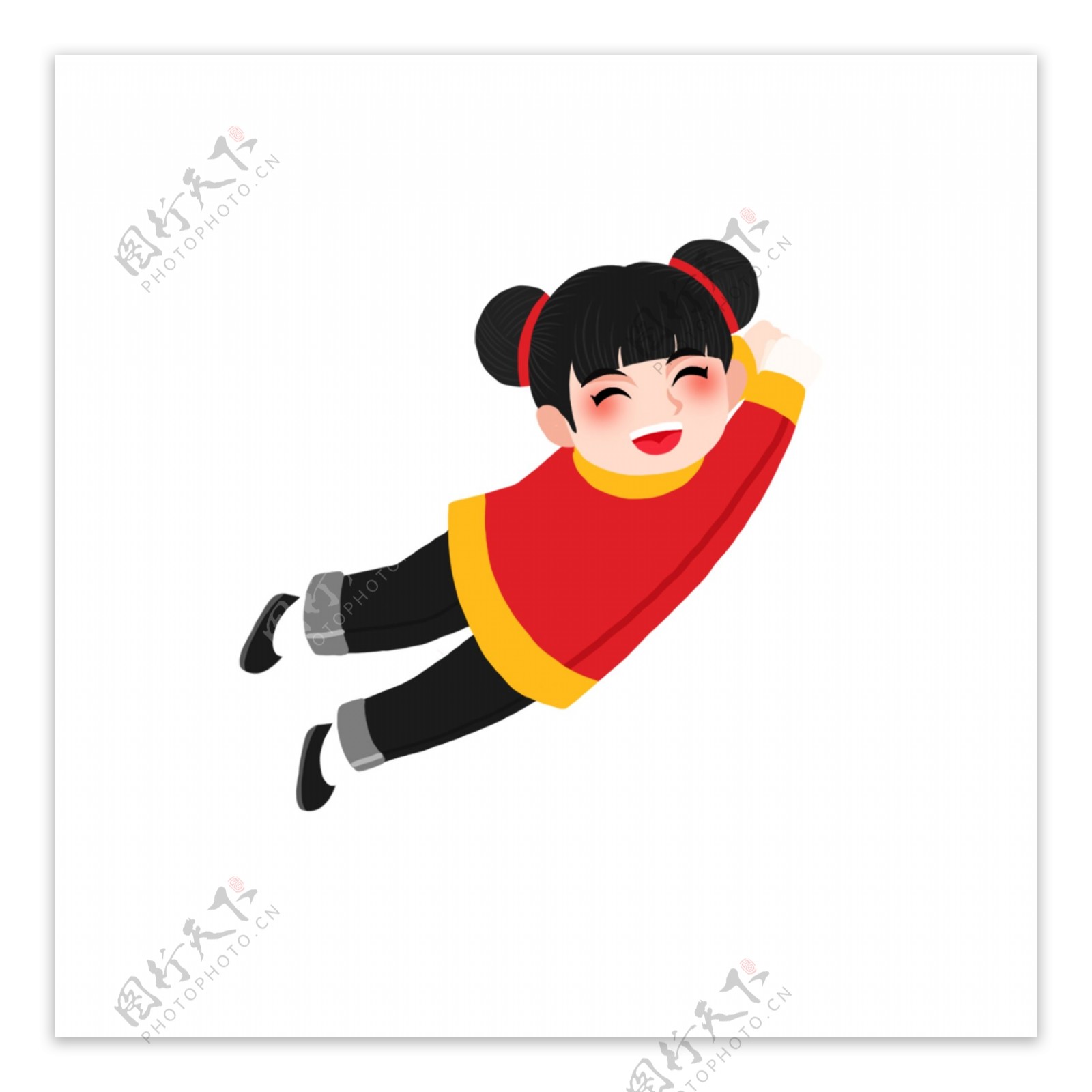 趴着的女孩卡通中国风福娃设计
