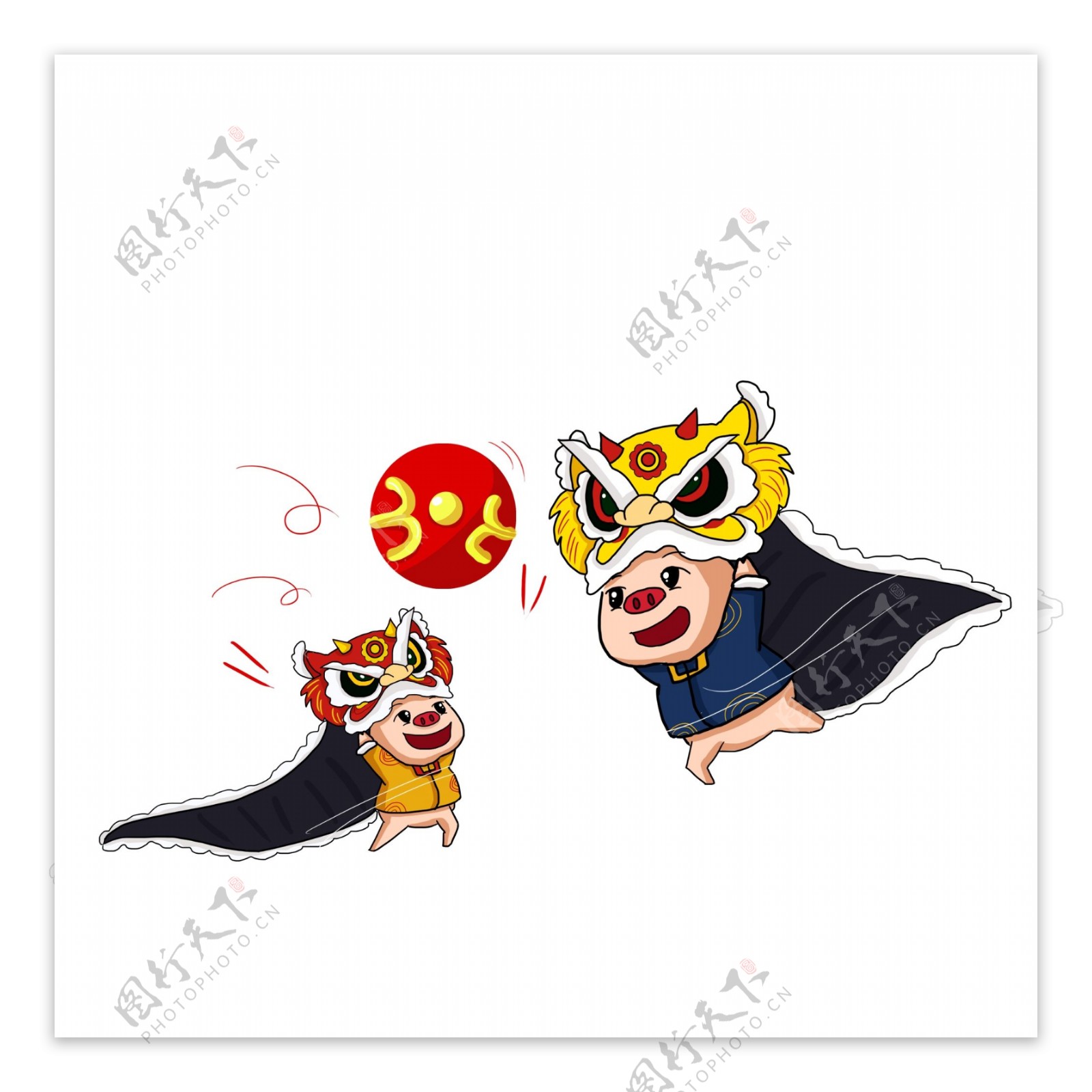 中国风舞狮猪猪彩绘素材