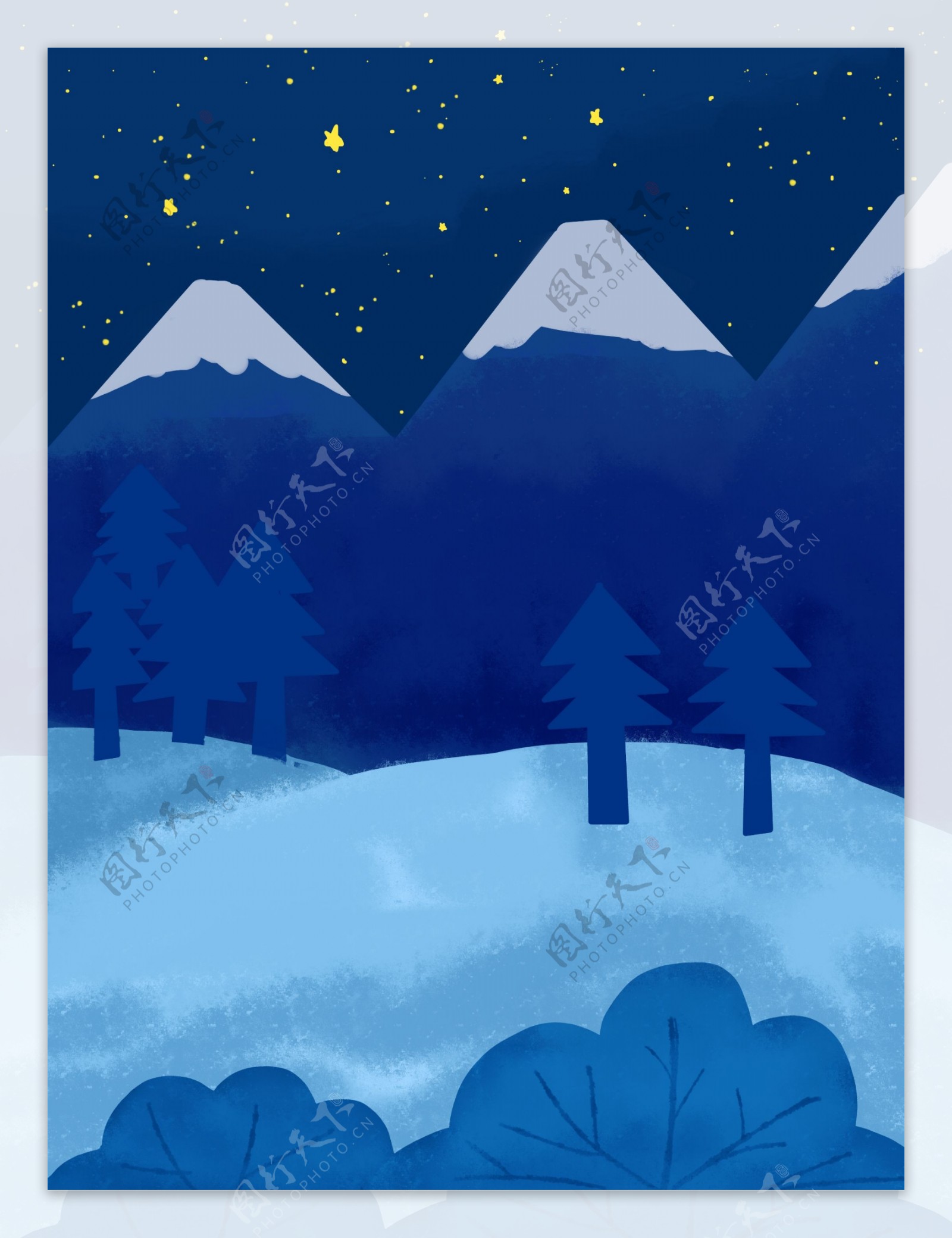 十一月你好蓝色手绘雪夜背景图
