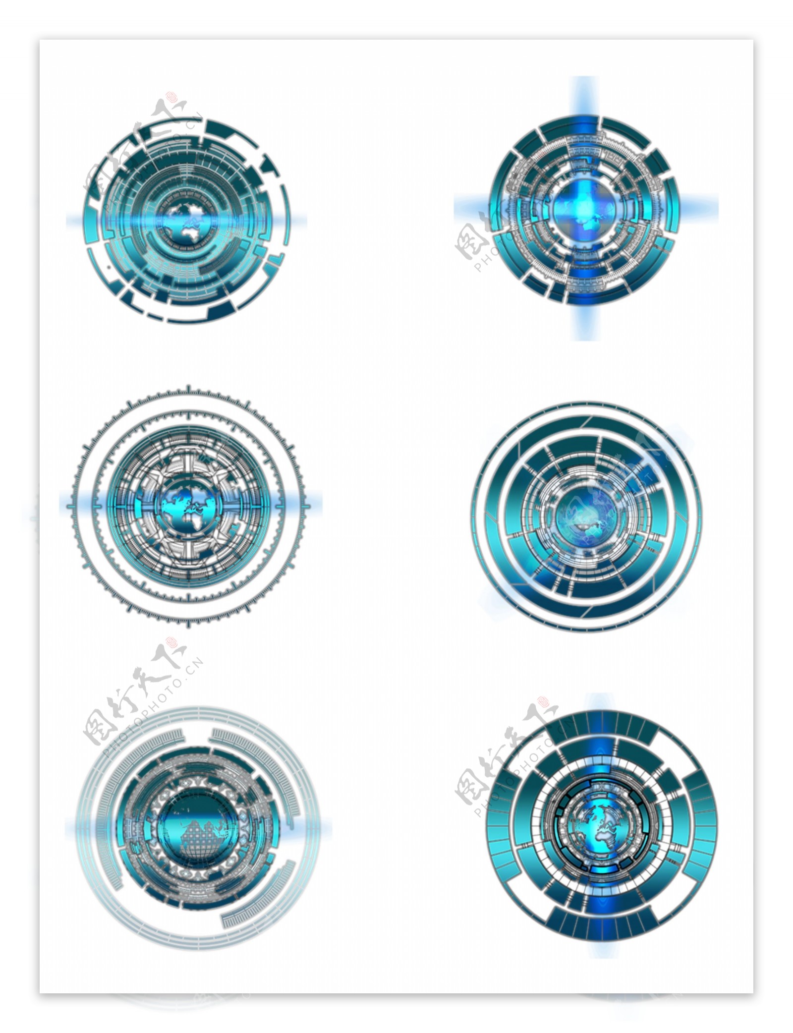 蓝色科技科幻未来地球装饰图案设计元素套图