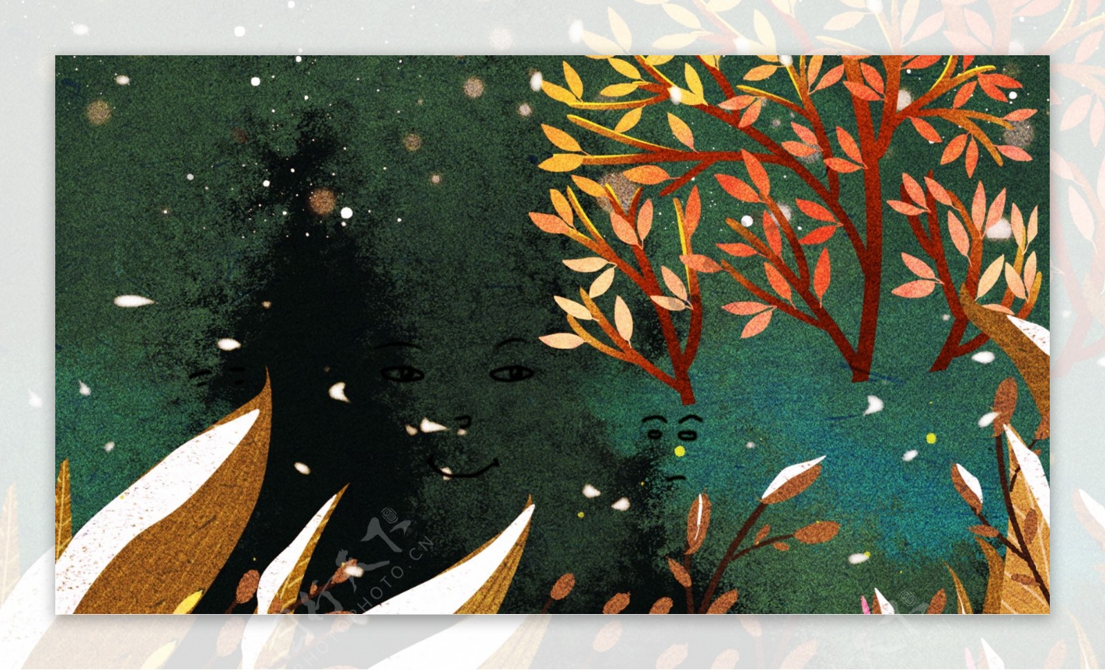 手绘秋天里的落叶背景素材