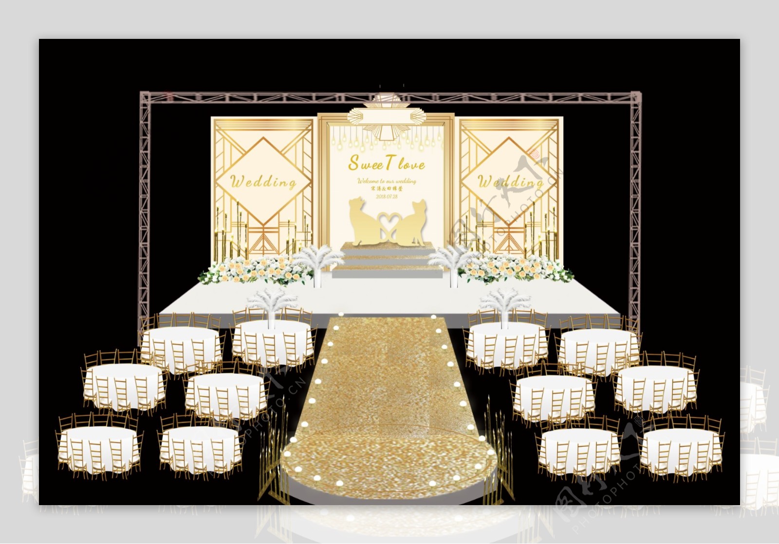 香槟金色猫咪主题婚礼效果图