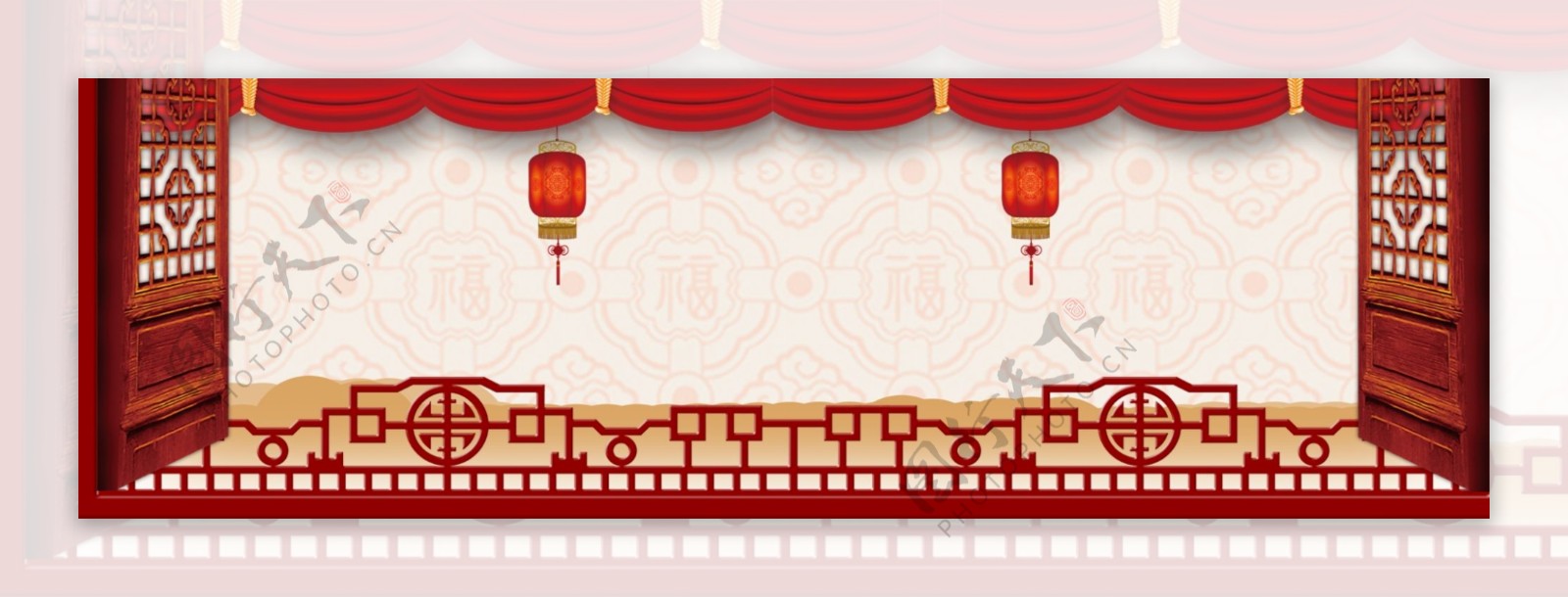 窗花喜庆传统节日猪年banner背景
