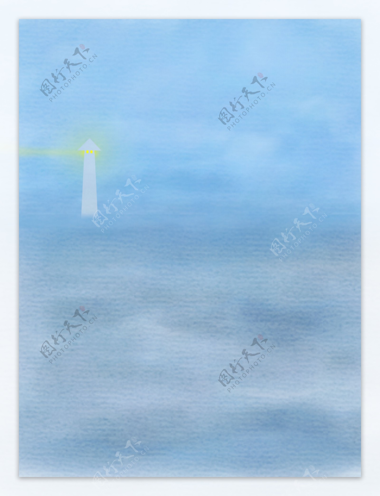 蓝色水彩质感海洋灯塔背景素材