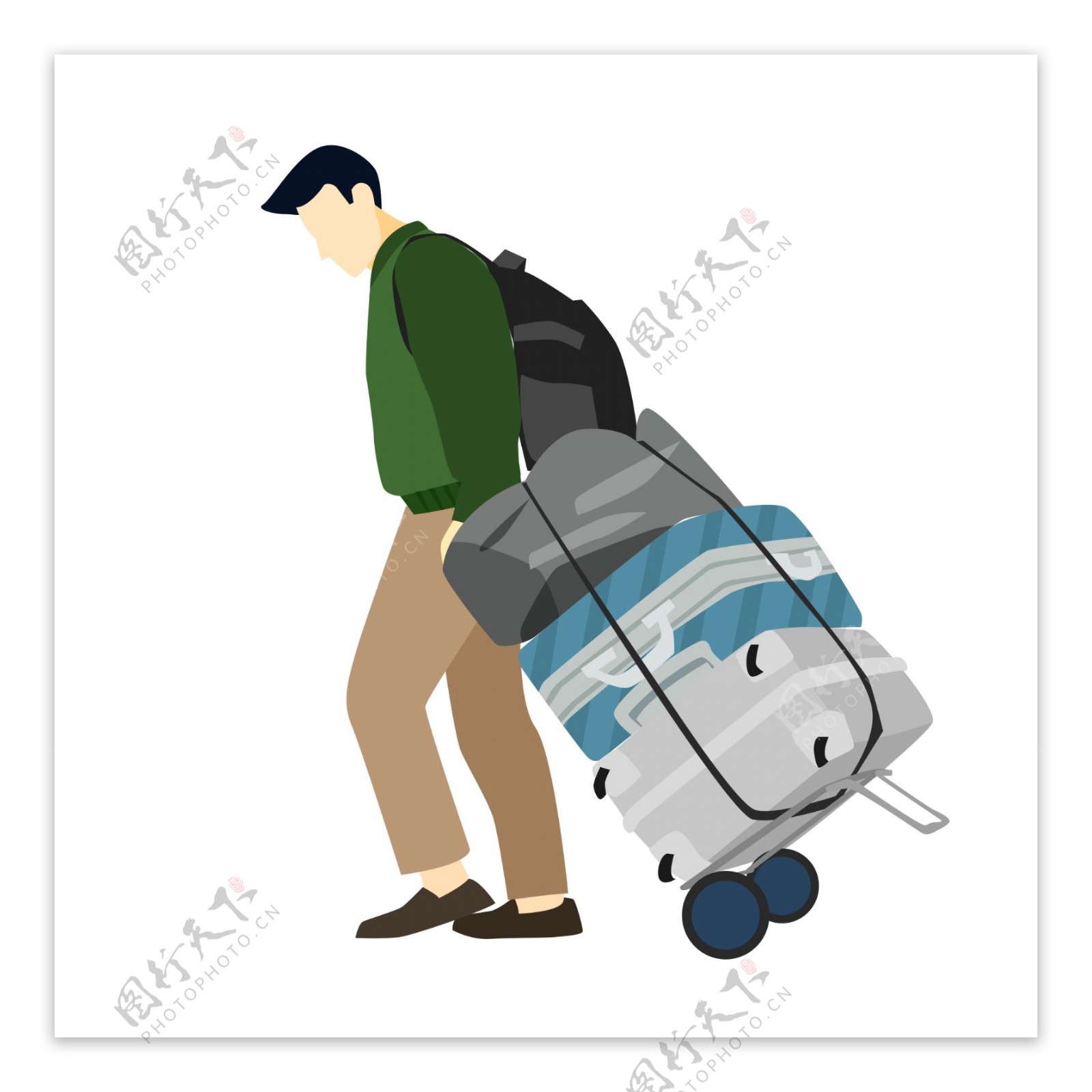 春运拖着行李回家的男人卡通设计