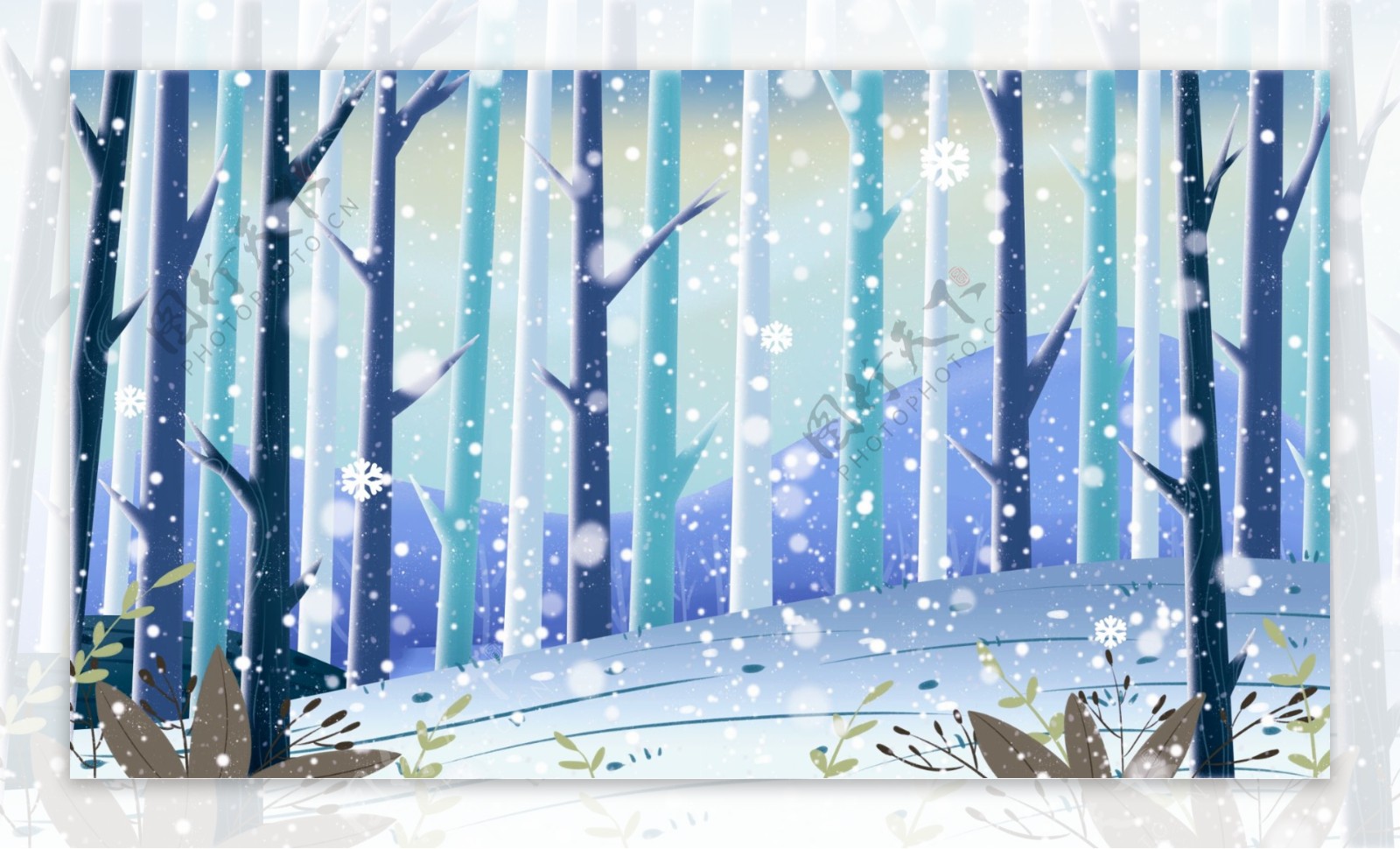 唯美树林冬日雪景背景素材