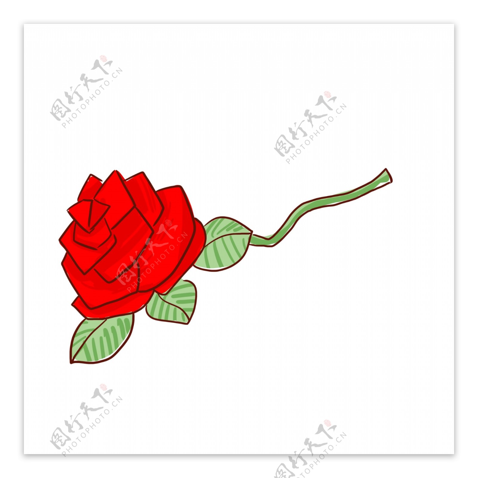 手绘一只红色玫瑰花设计