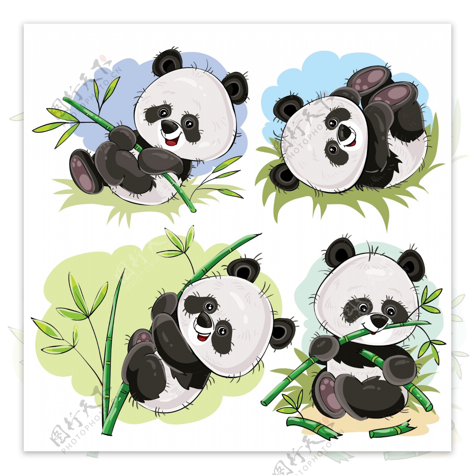 手绘可爱熊猫和竹子