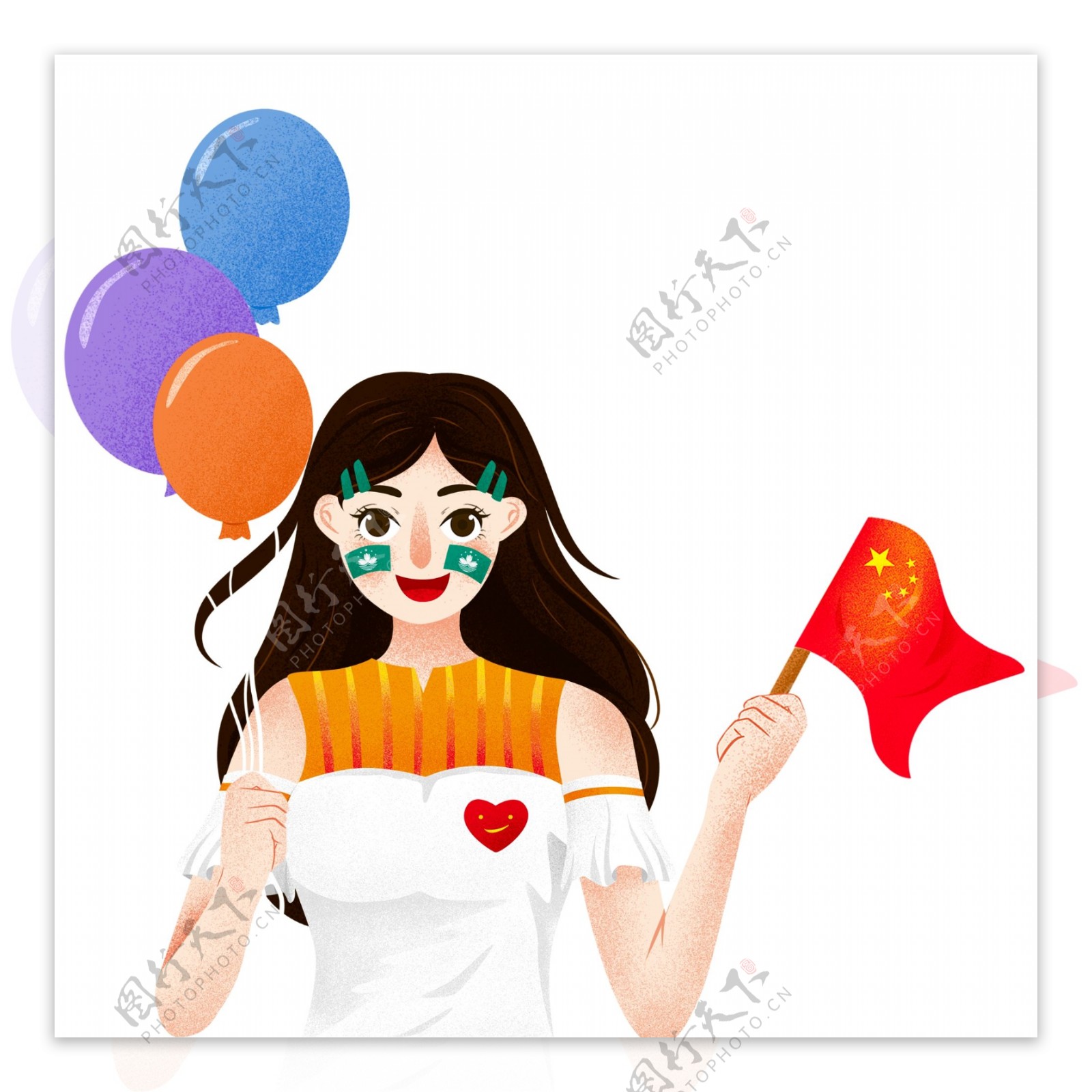 庆祝澳门回归19周年拿着气球和国旗的女孩