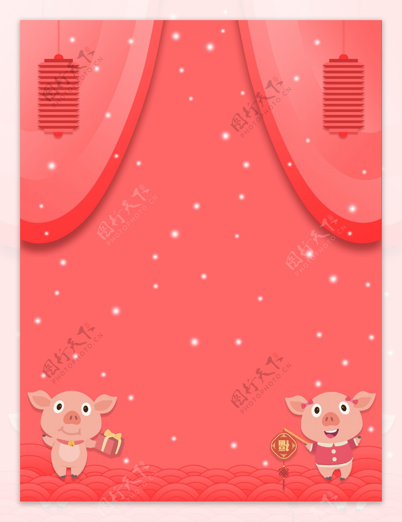 粉色灯笼2019猪年新年背景设计