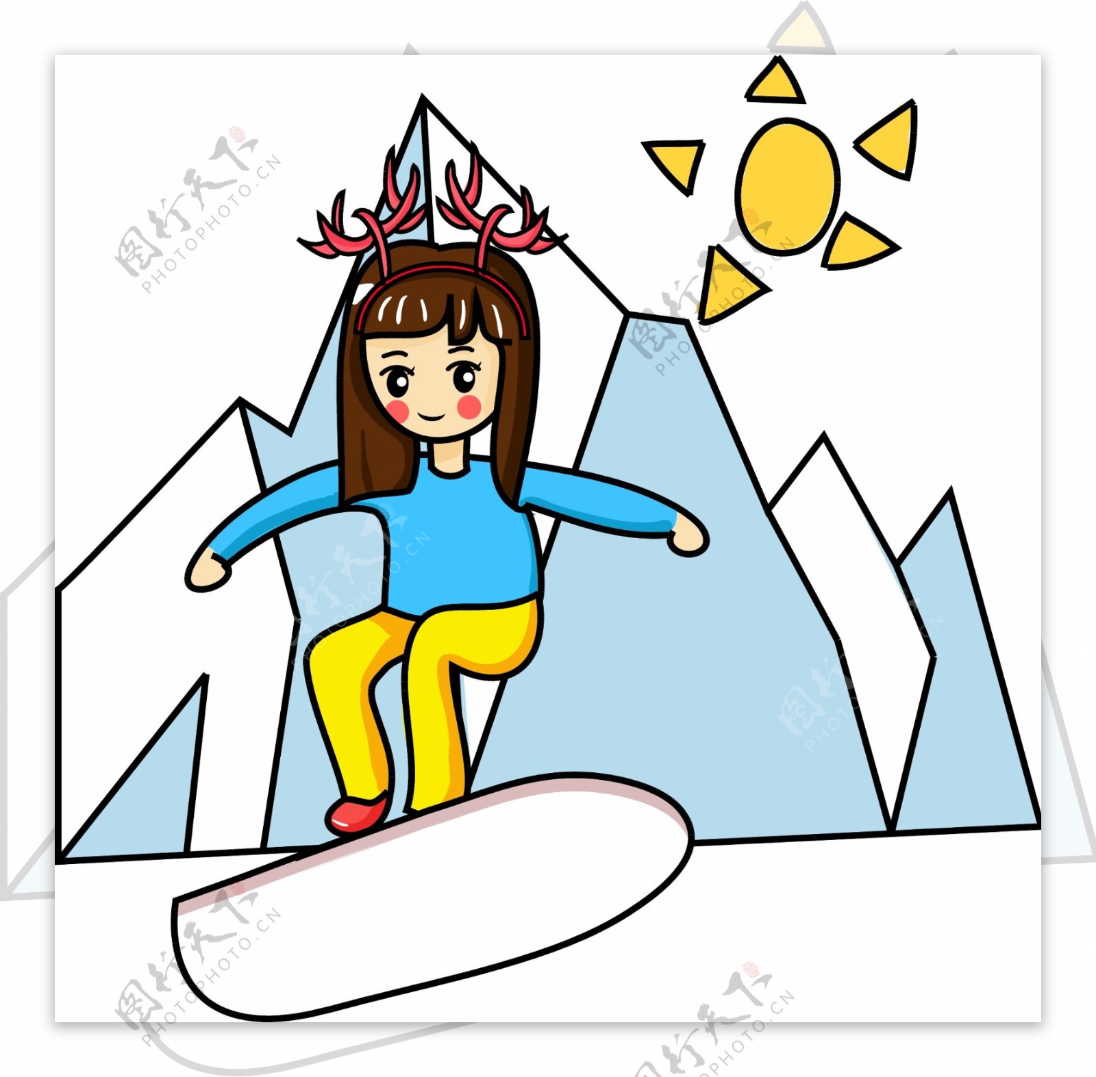 简约可爱卡通冬季元素滑雪