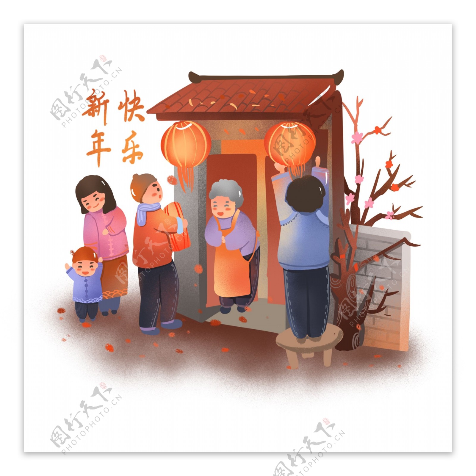 2019新年拜年习俗场景插画