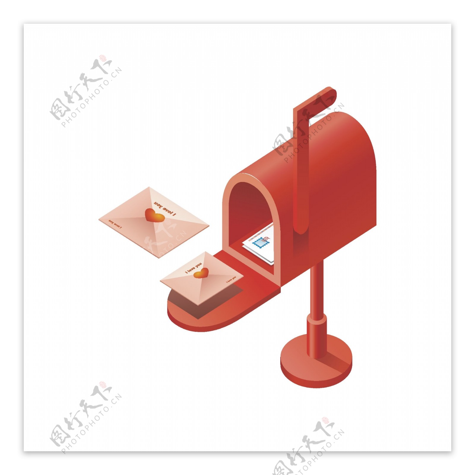 红色的邮箱手绘插画