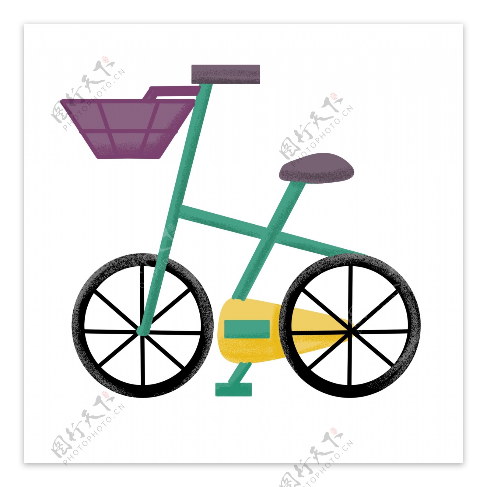 手绘绿色自行车插画