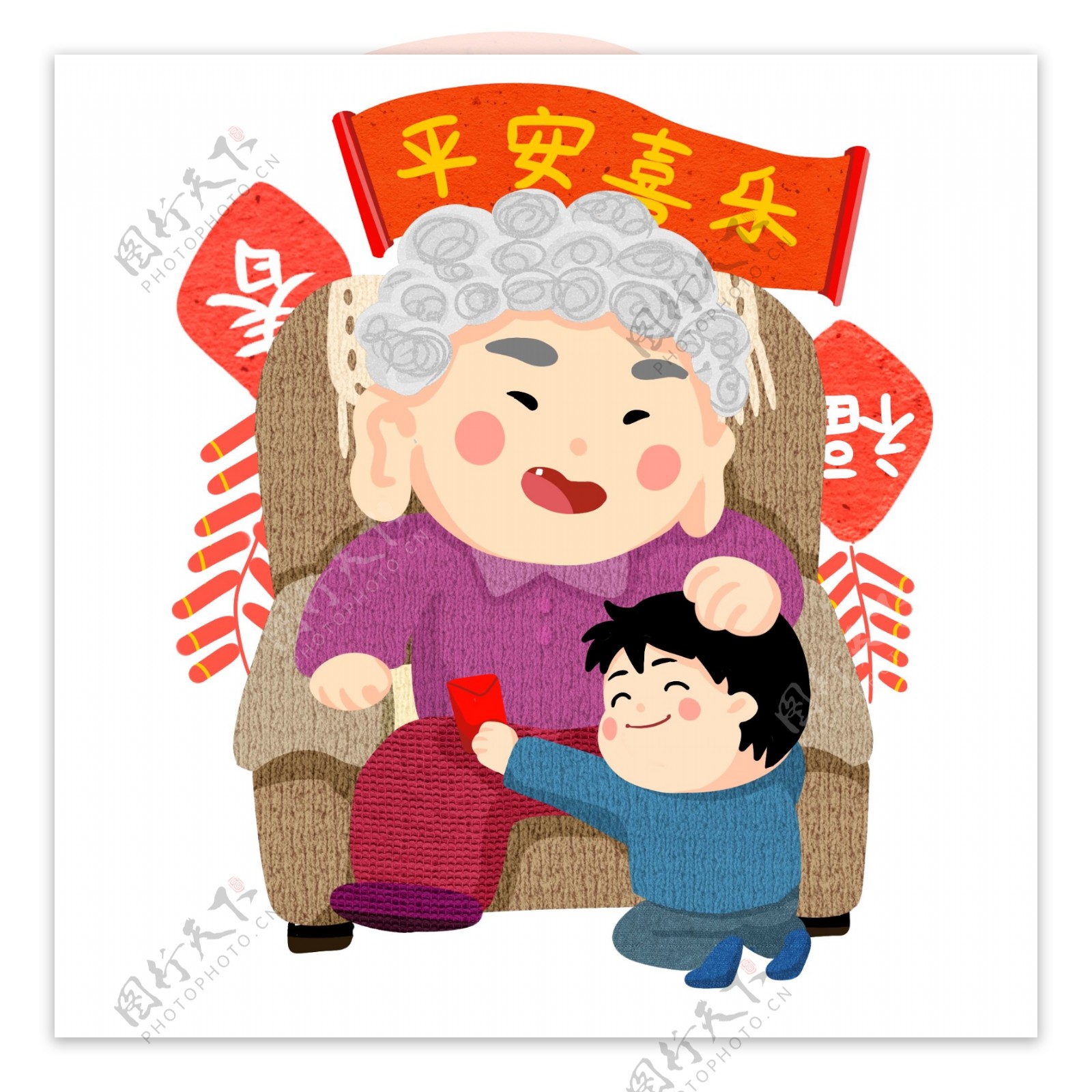 新年手绘小孩子讨紅包