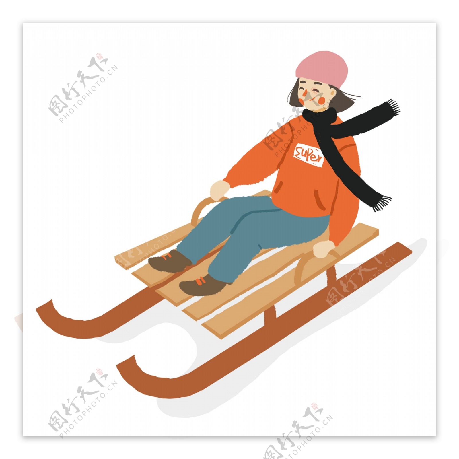 清新冬日滑雪的小女生卡通人物设计