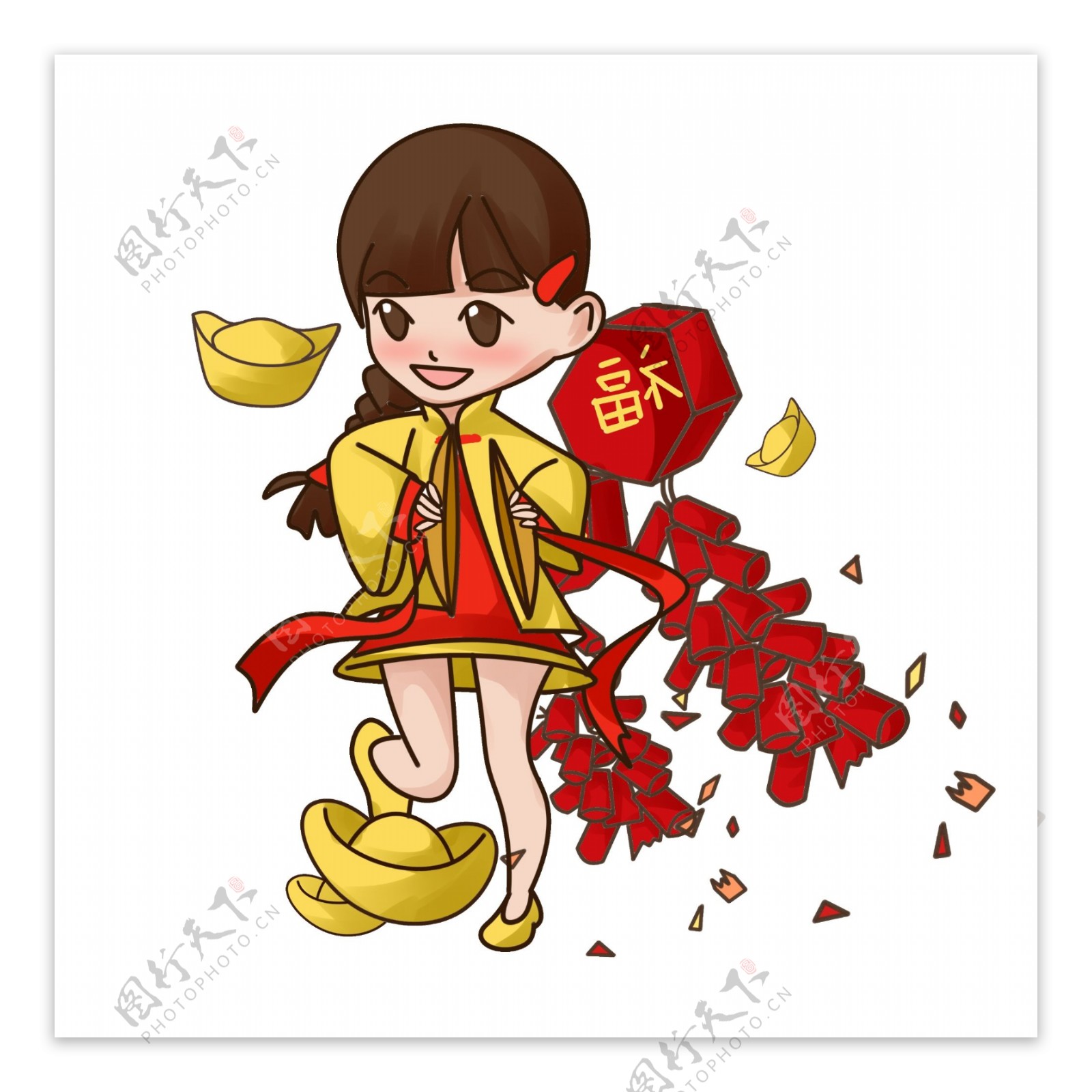 春节女孩迎新年插画