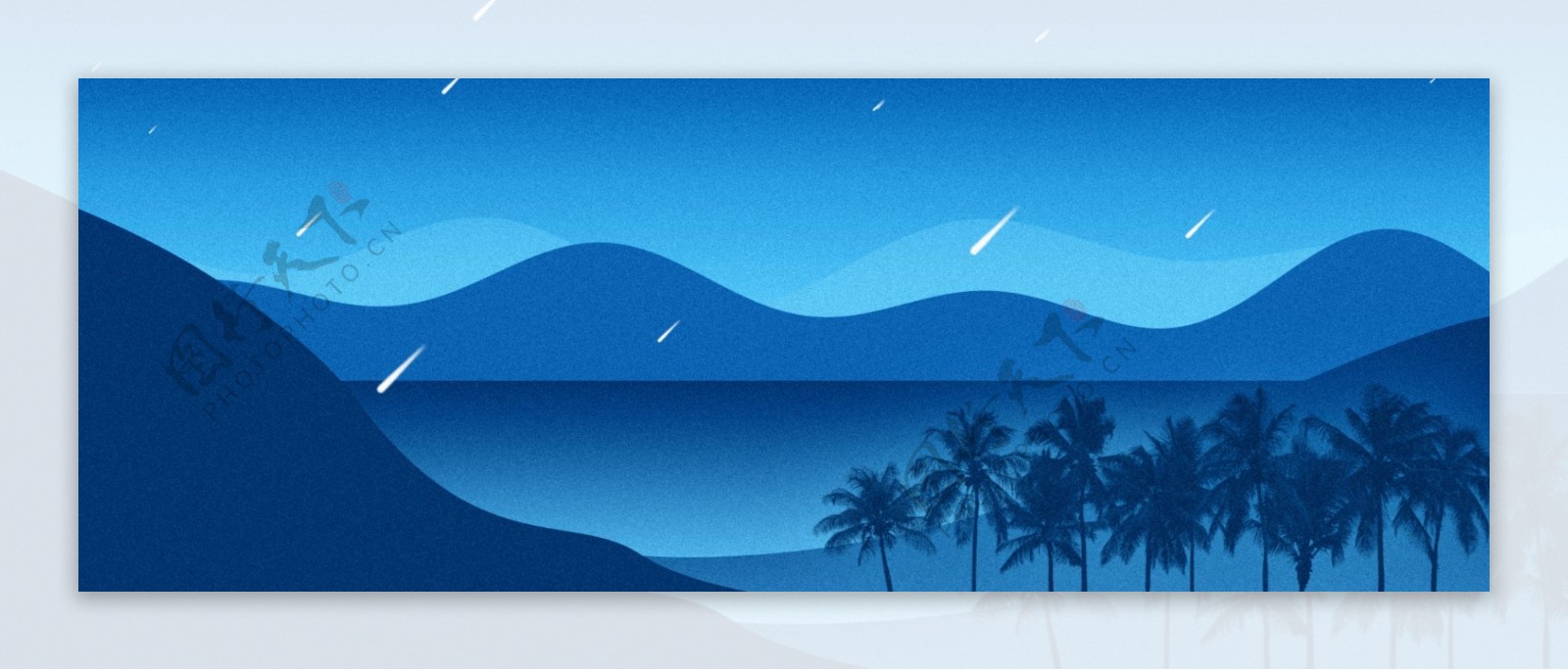 全原创手绘椰子树海边美景插画背景