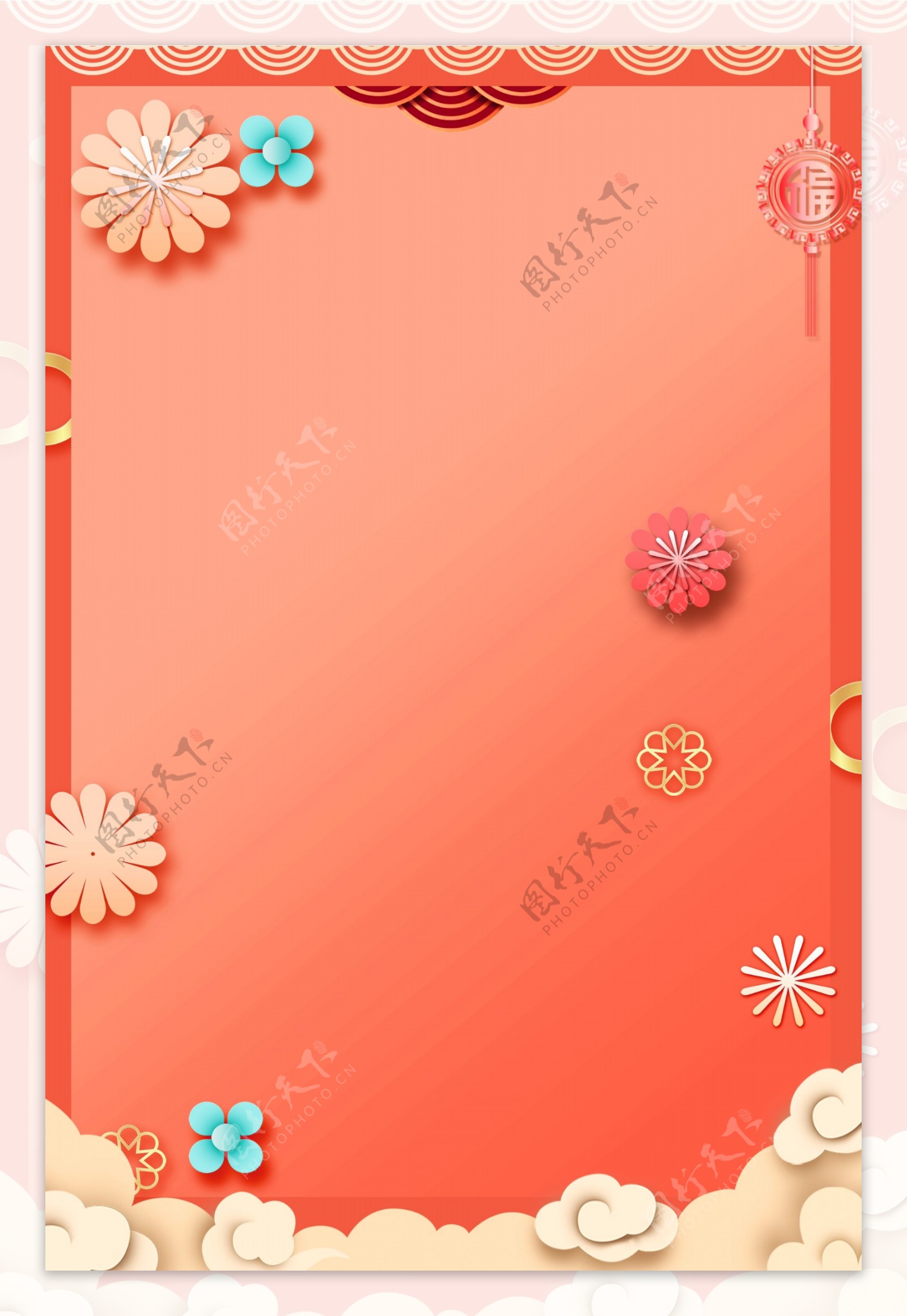 珊瑚红2019猪年新年春节背景设计