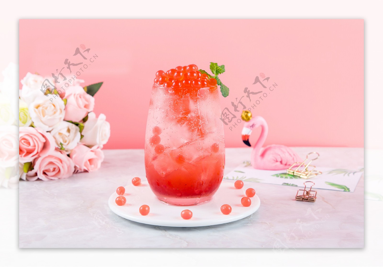 草莓珍珠冰果茶