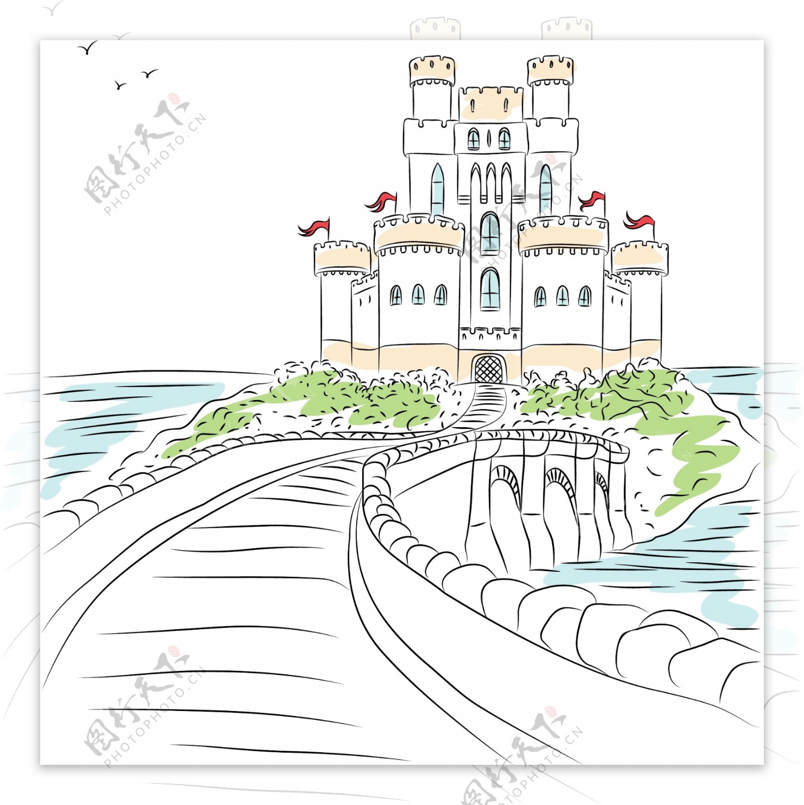 手绘城堡装饰装修素材免费下载(图片编号:3901129)-六图网