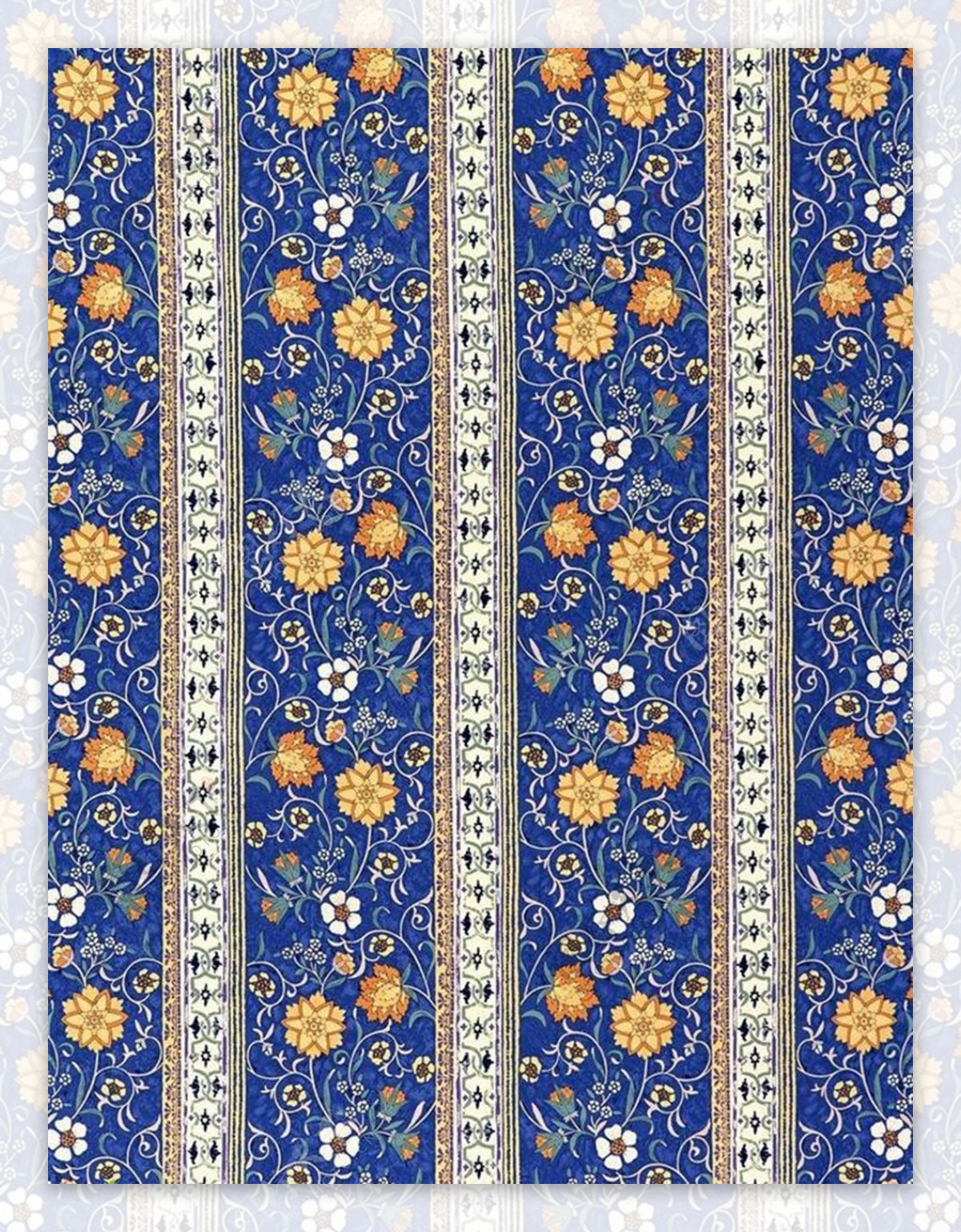 印染蓝色花卉布纹背景设计素材