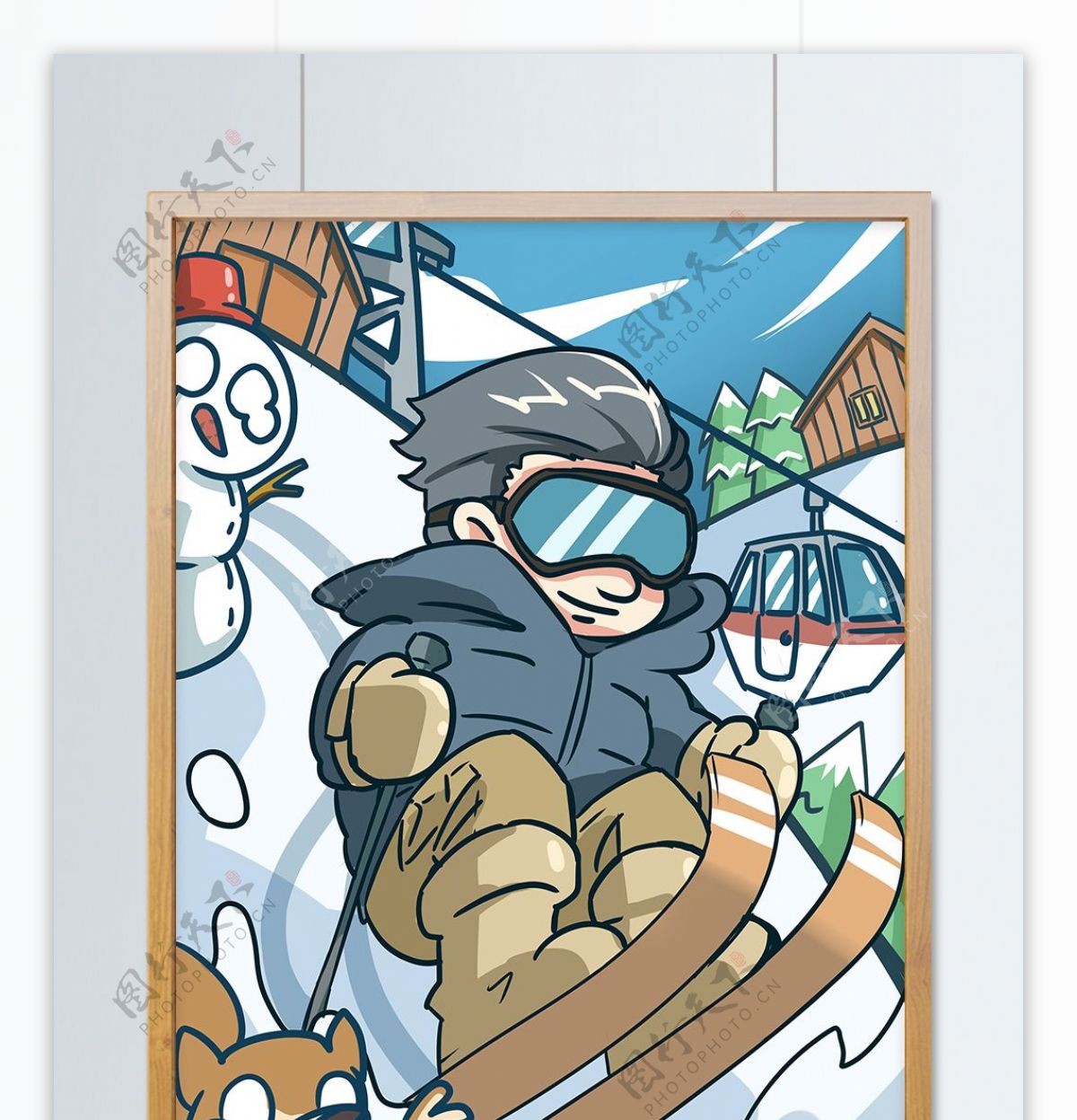 冬季场景滑雪的少年