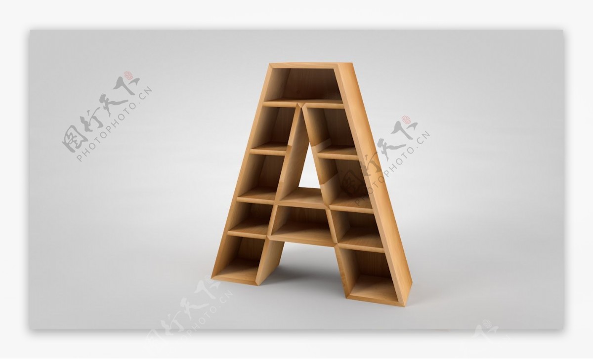 字母A形木质现代货架书架木架C4D建模