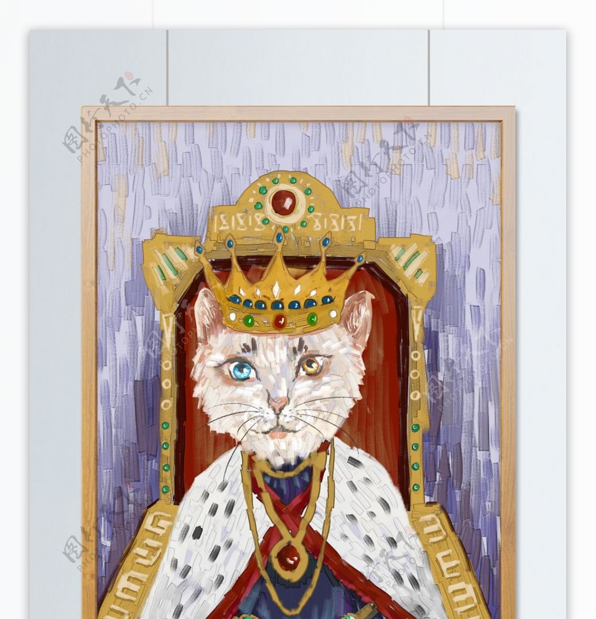猫咪仿油画欧洲国王动物插画绘画儿童装饰画