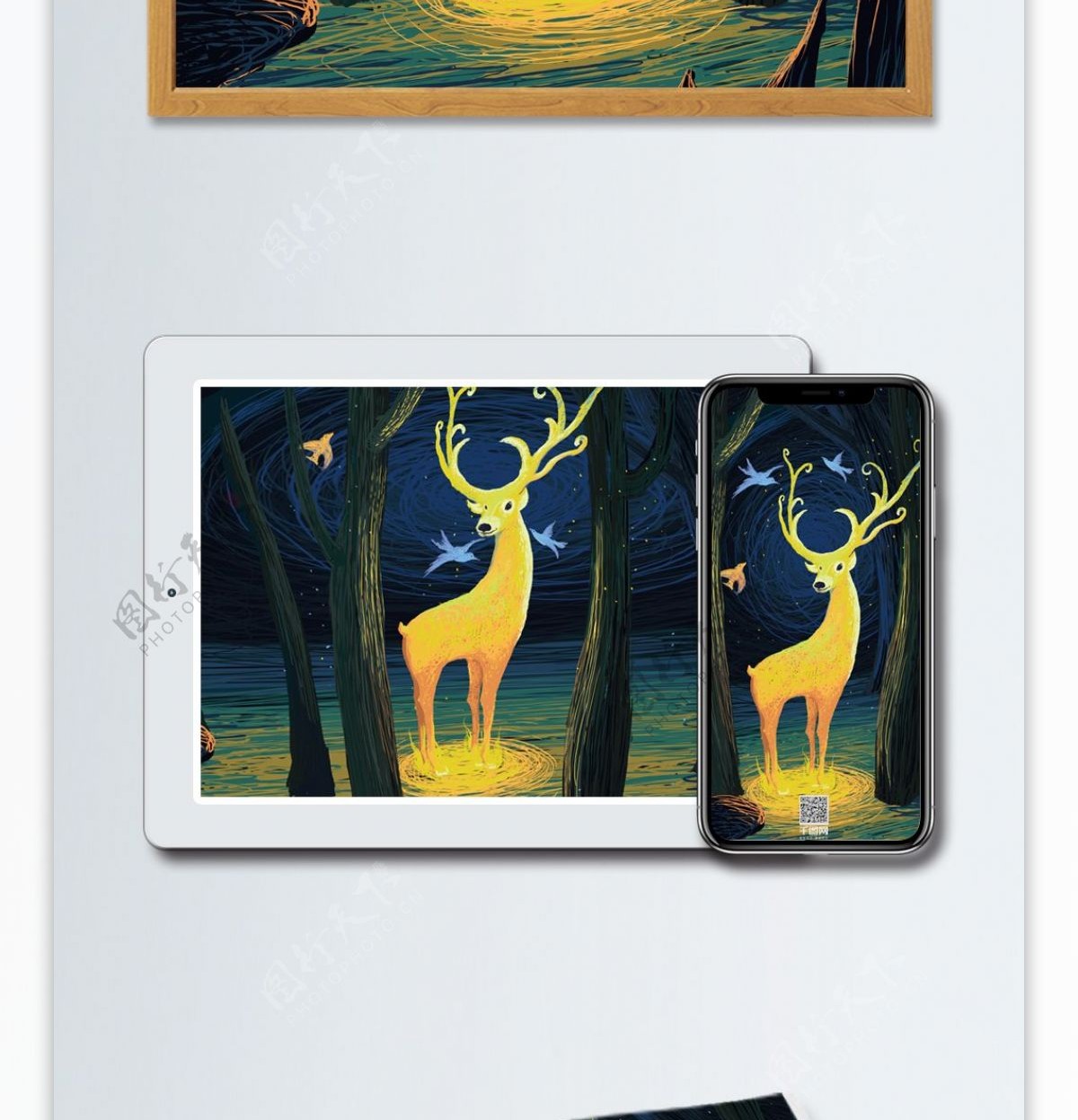 森林与鹿线圈治愈系精灵插画壁纸插图