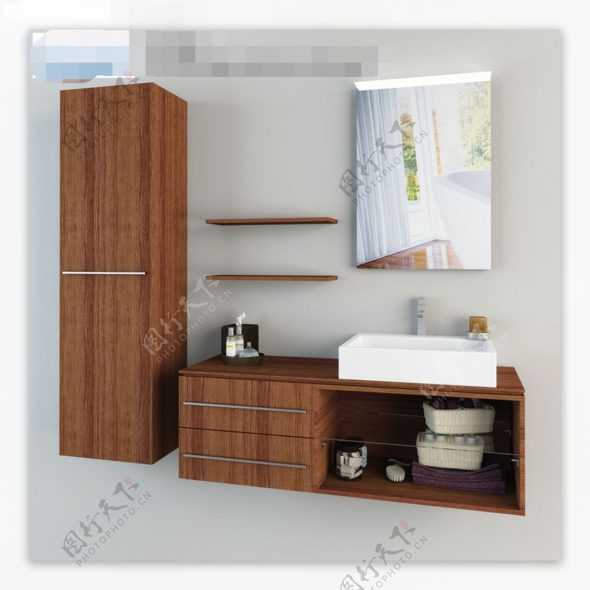 纯木质盥洗台组合3d模型