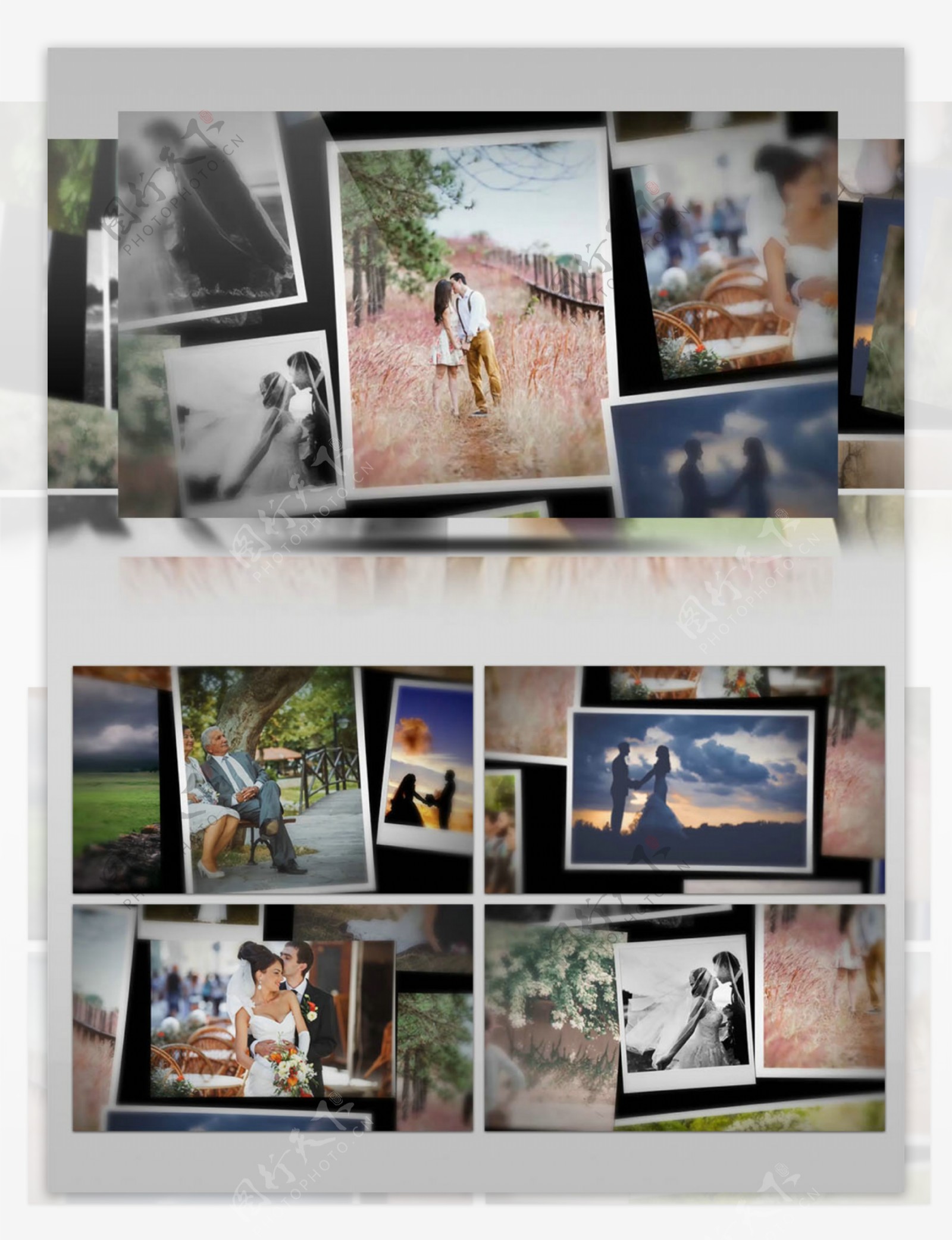 50多张照片墙展示婚礼相册展示AE模板