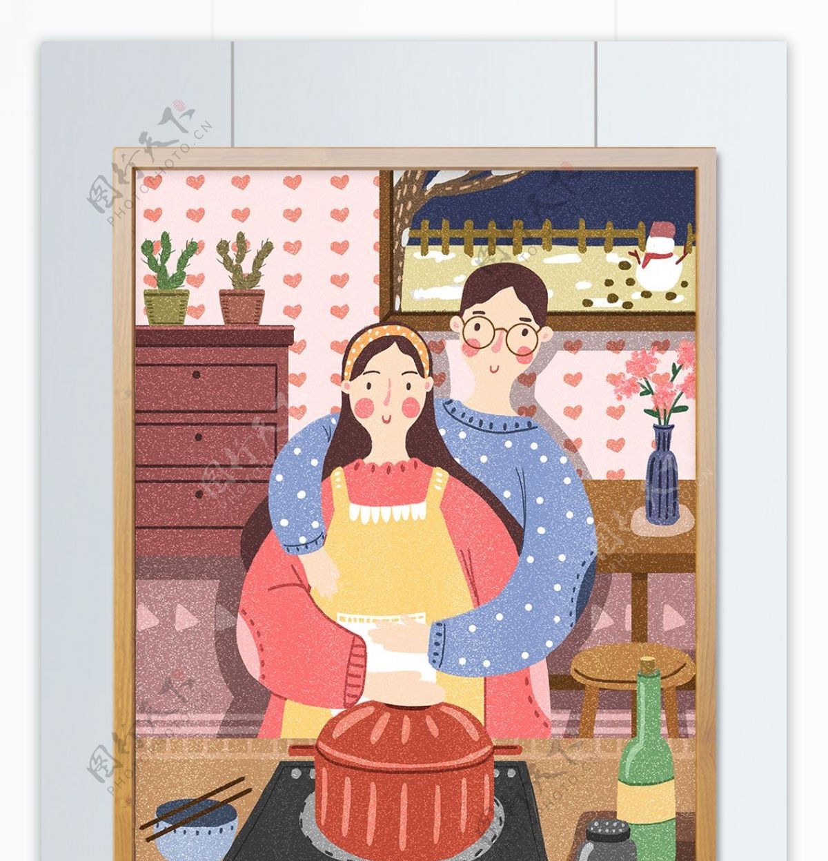 冬季情侣日常在家一起做饭