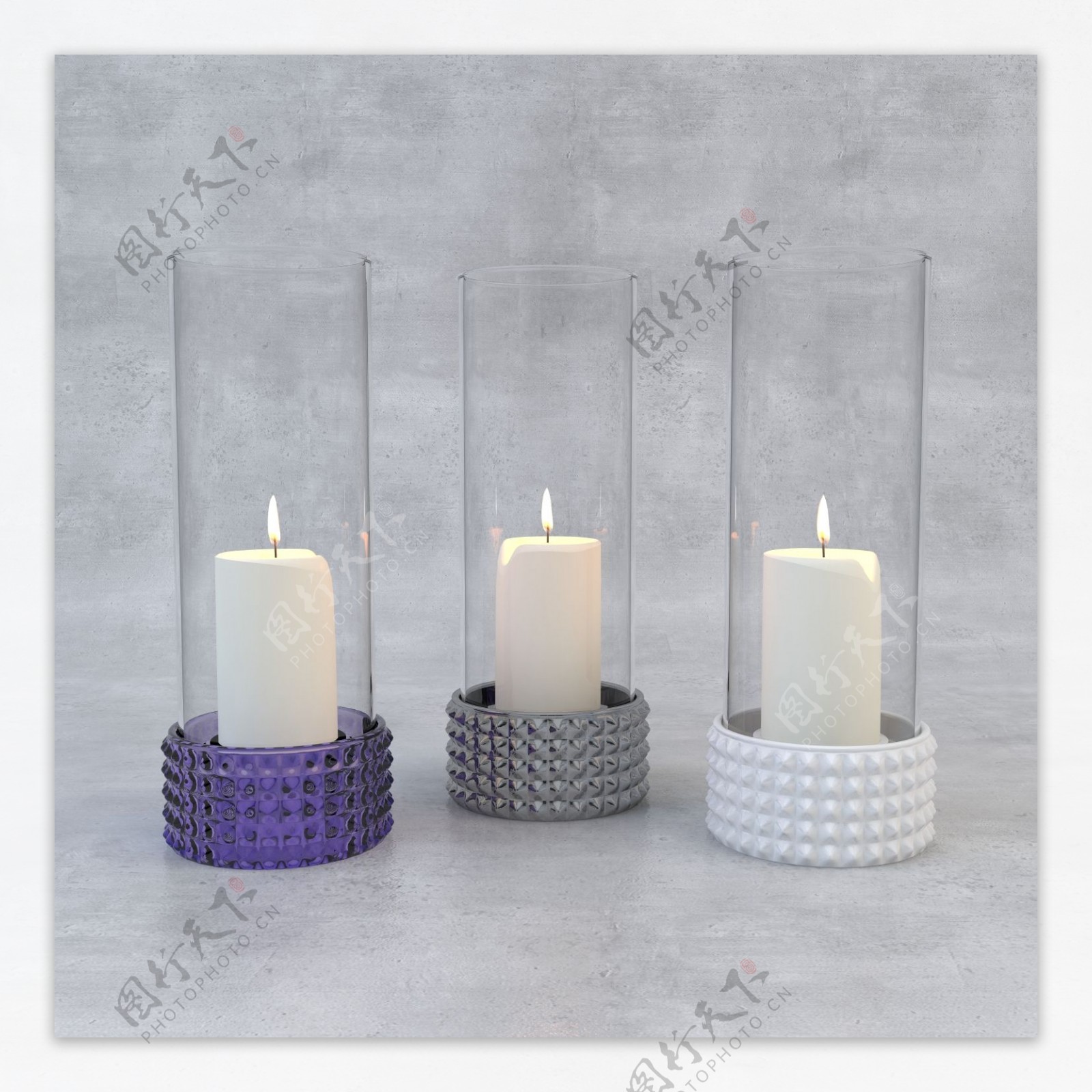 三只白色蜡烛3d模型