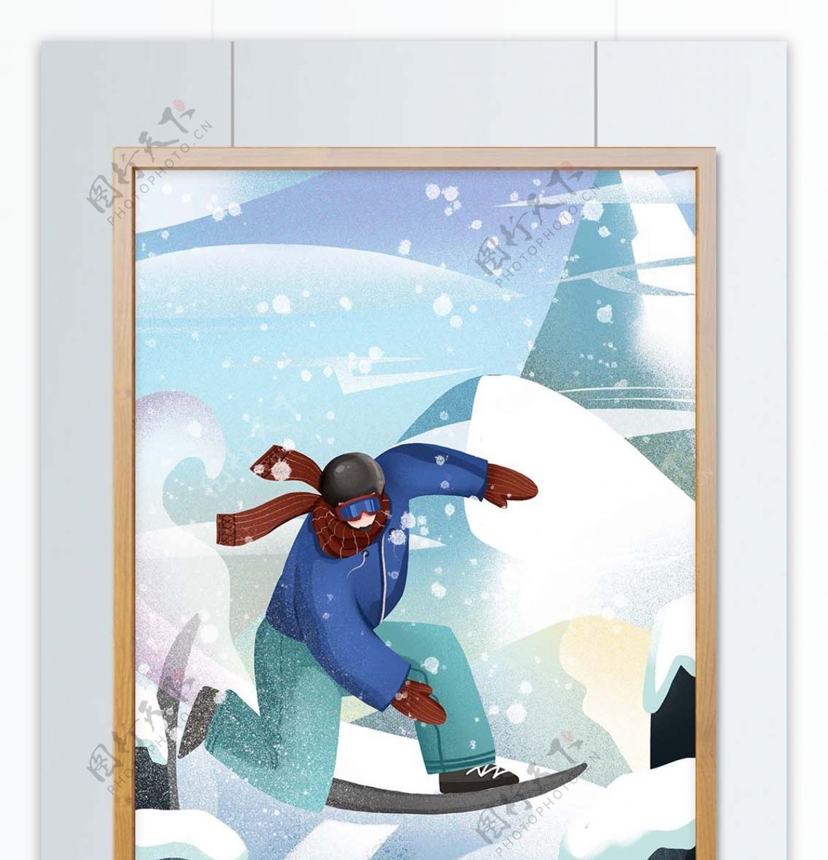 滑雪场景肌理写实噪点风唯美简约商业插画