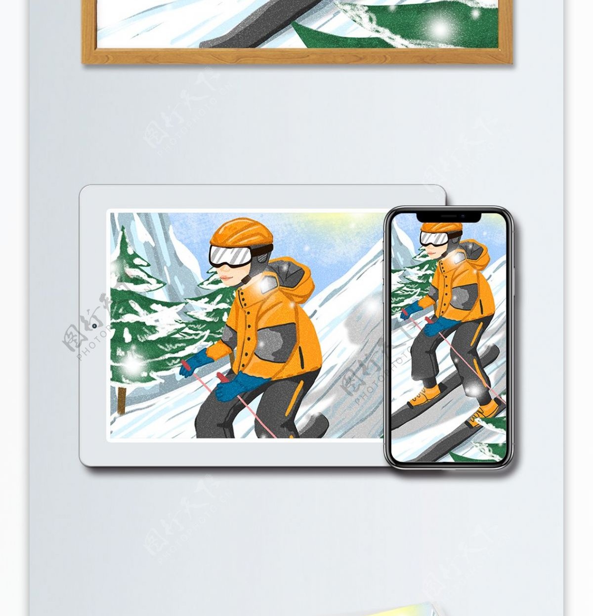 滑雪冬季雪山滑雪的男生