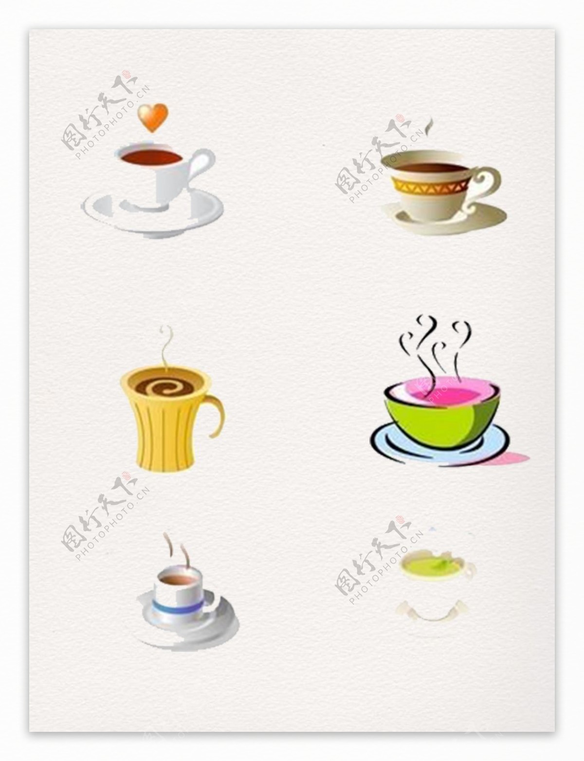 一组不同形式咖啡杯素材