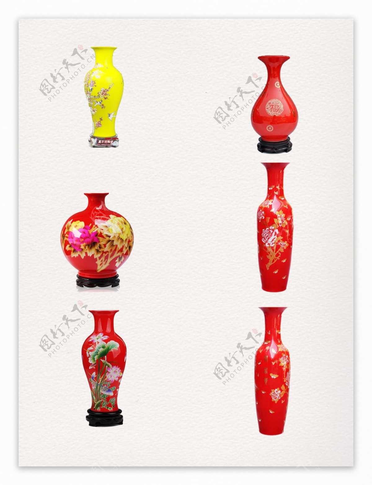 一组高贵宫廷使用的红色花瓶