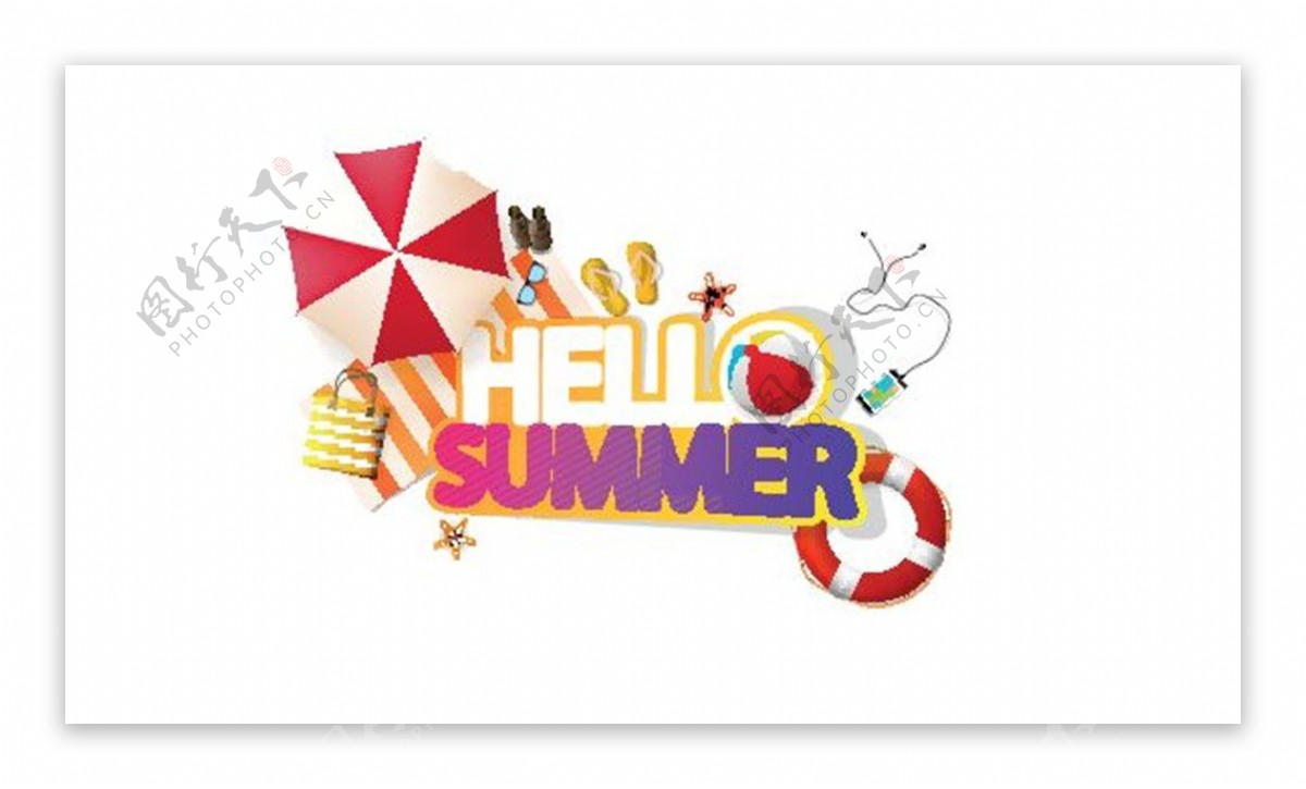 彩色伞泳圈夏天字体图片