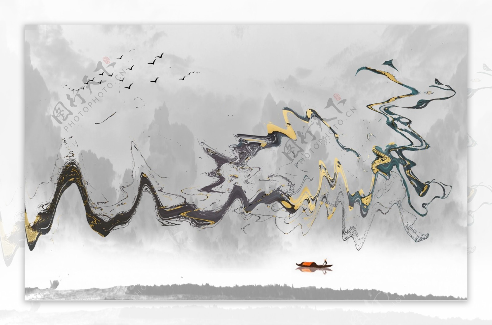 创意禅意中国风大气山水风景画