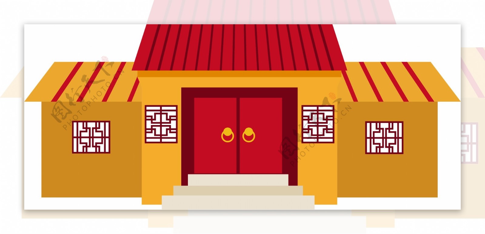 中国古代建筑物矢量手绘元素背景套图4