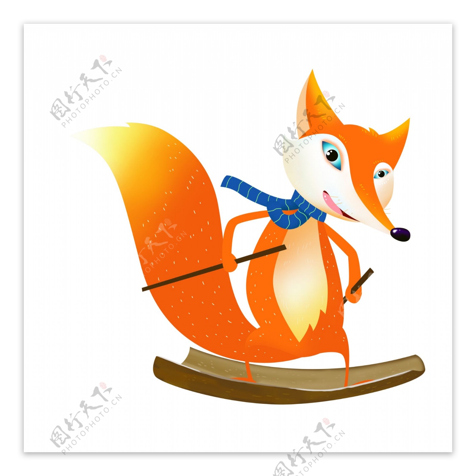 彩绘滑雪狐狸元素设计