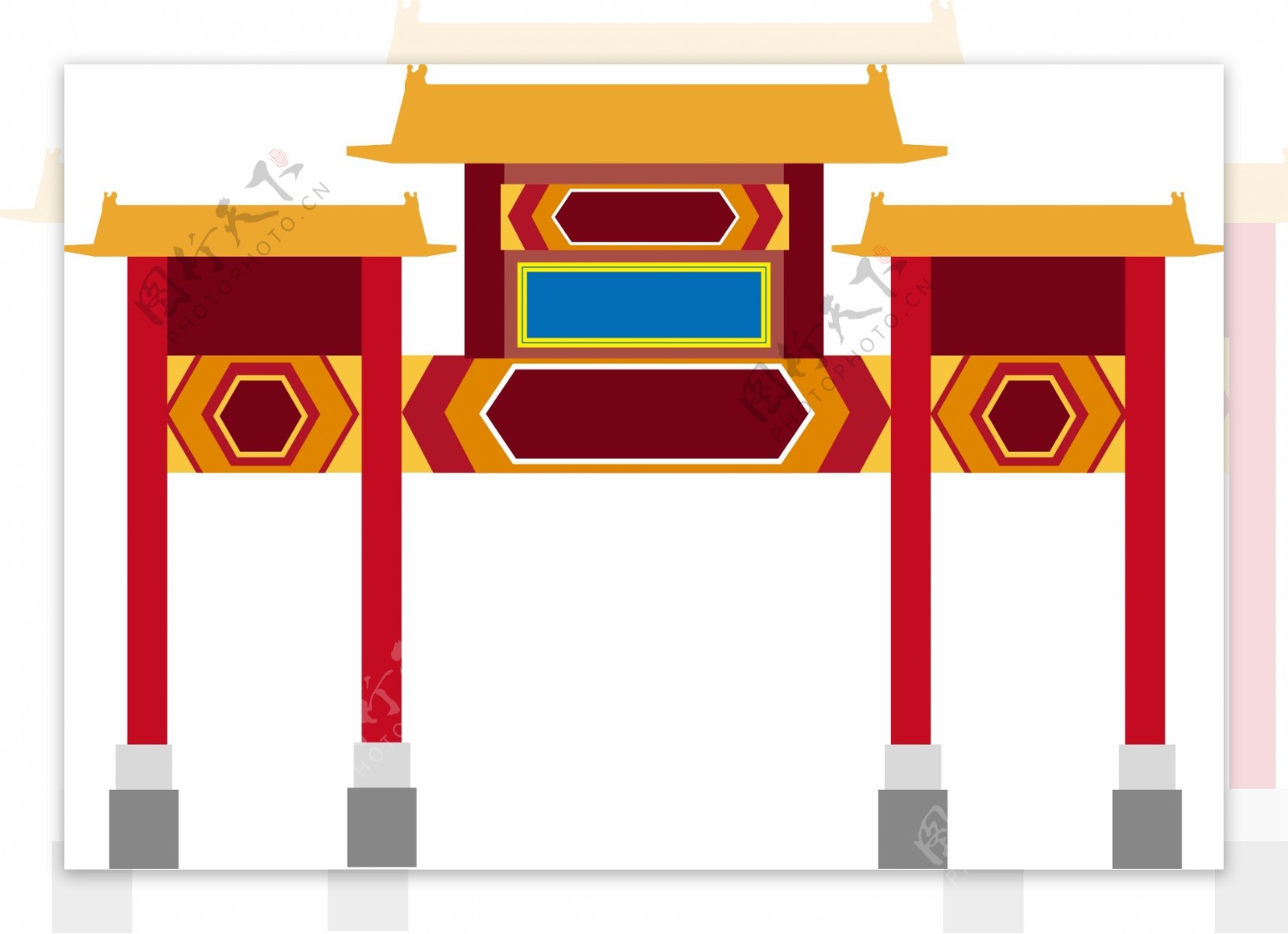 中国古代建筑物手绘矢量元素背景装饰套图4