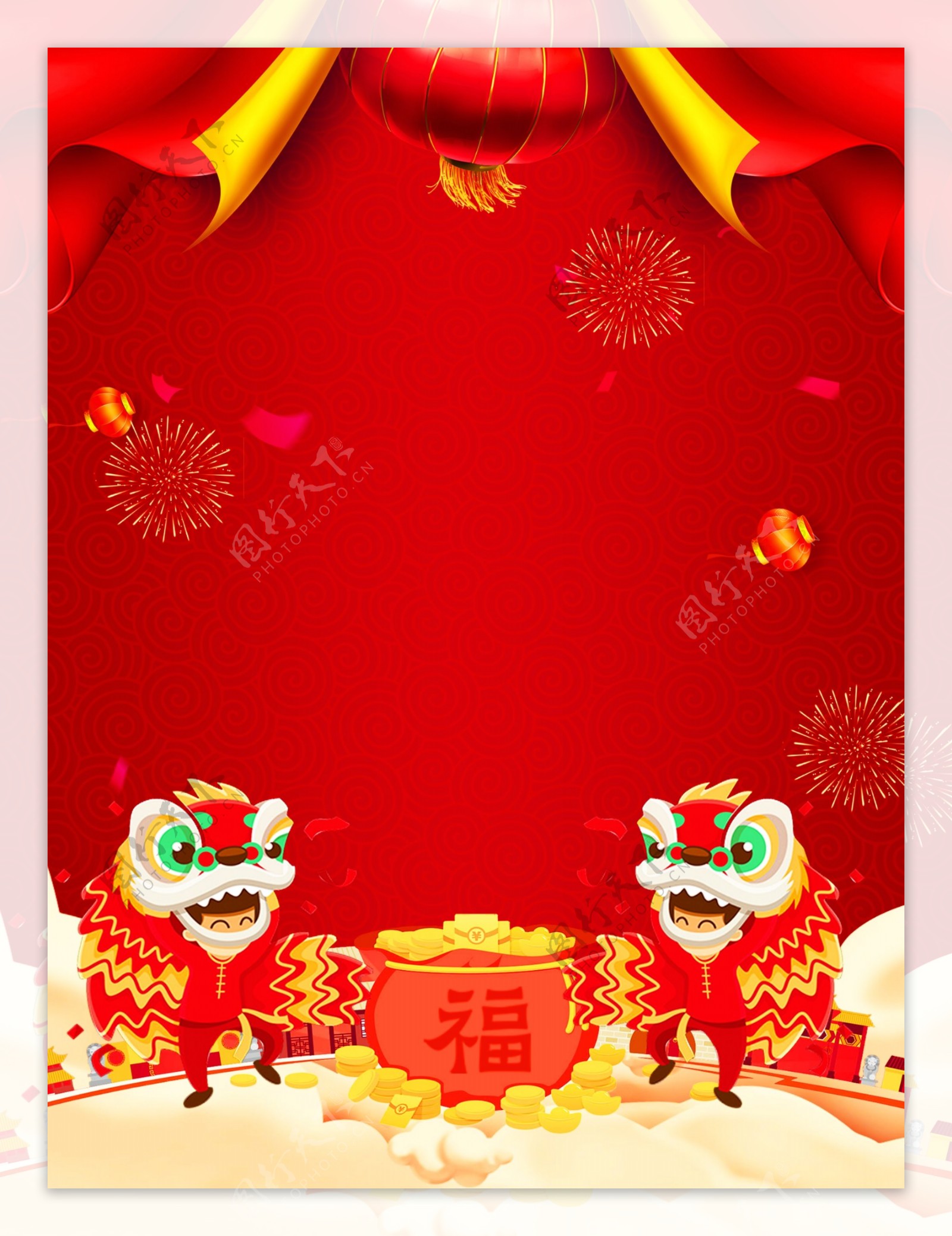 简约中国风喜庆迎新春舞狮背景