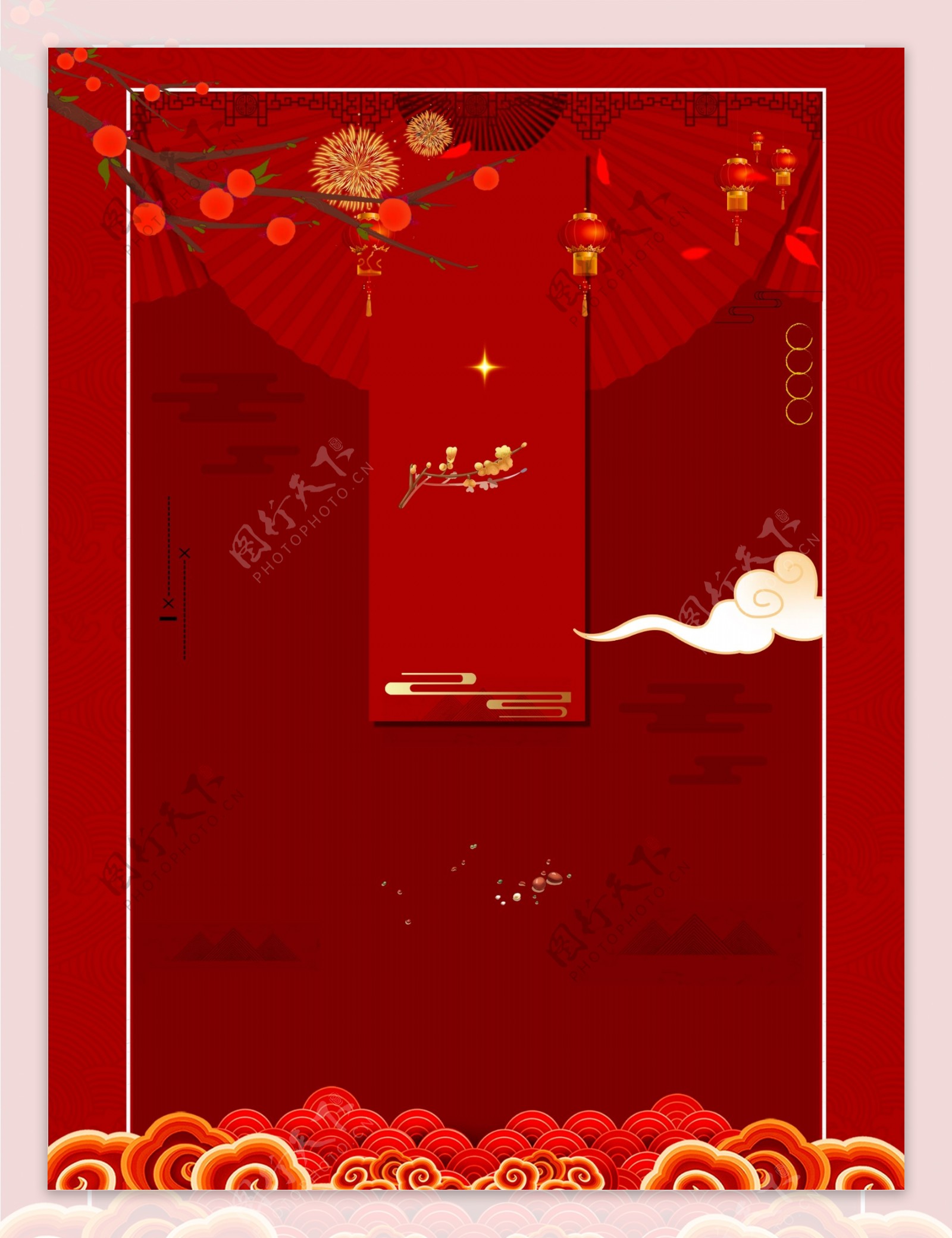 大红喜庆传统新年背景设计