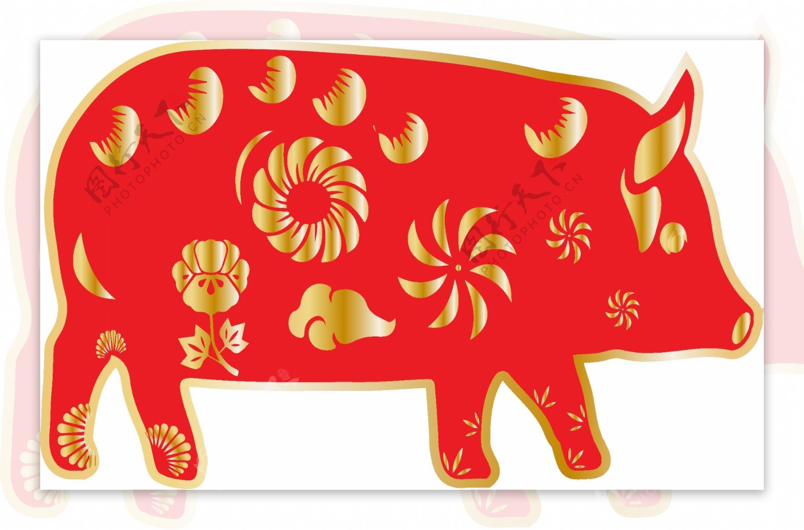 红色金色猪剪纸春节AI素材可商用