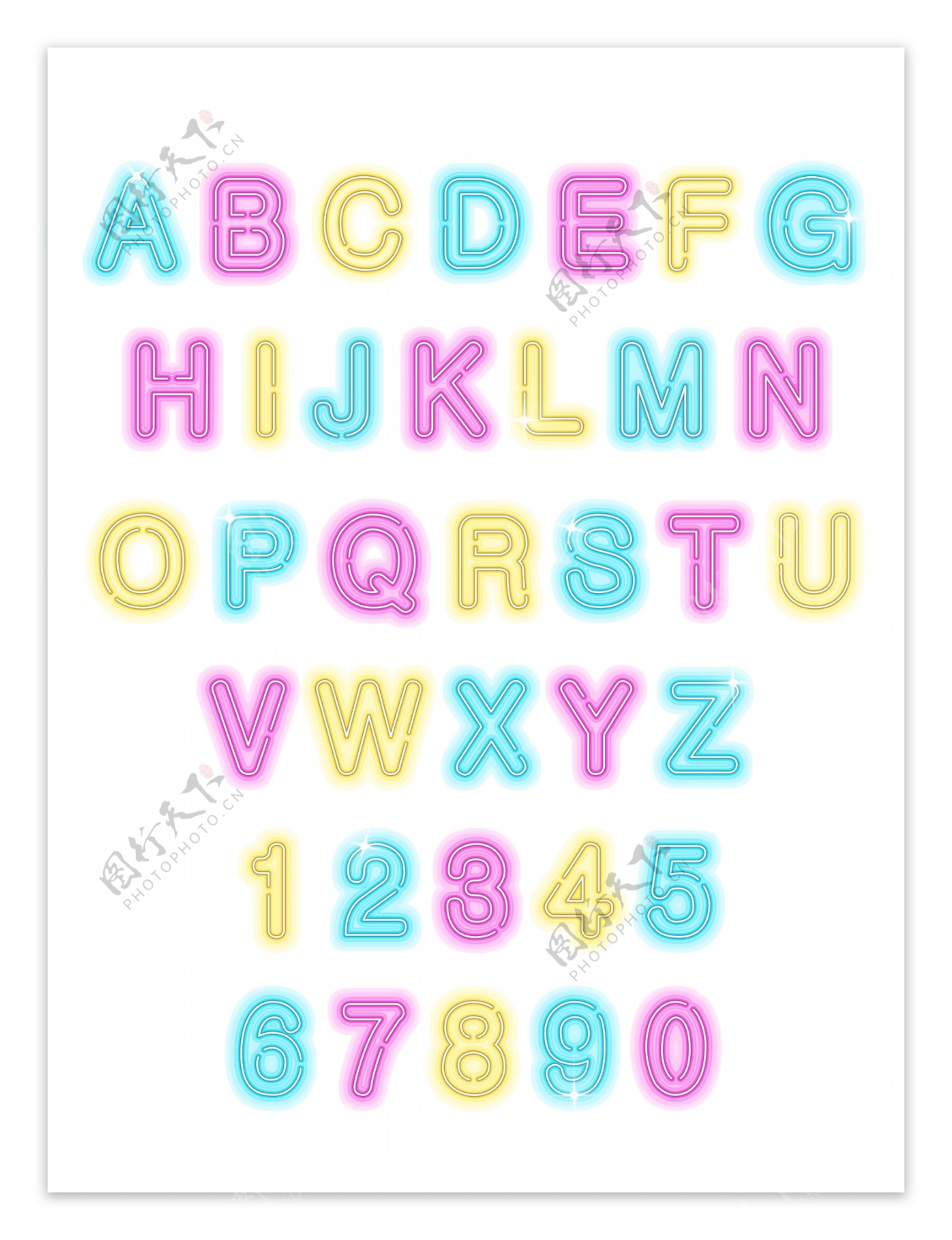 创意霓虹彩色电商光效艺术字体字母商用元素