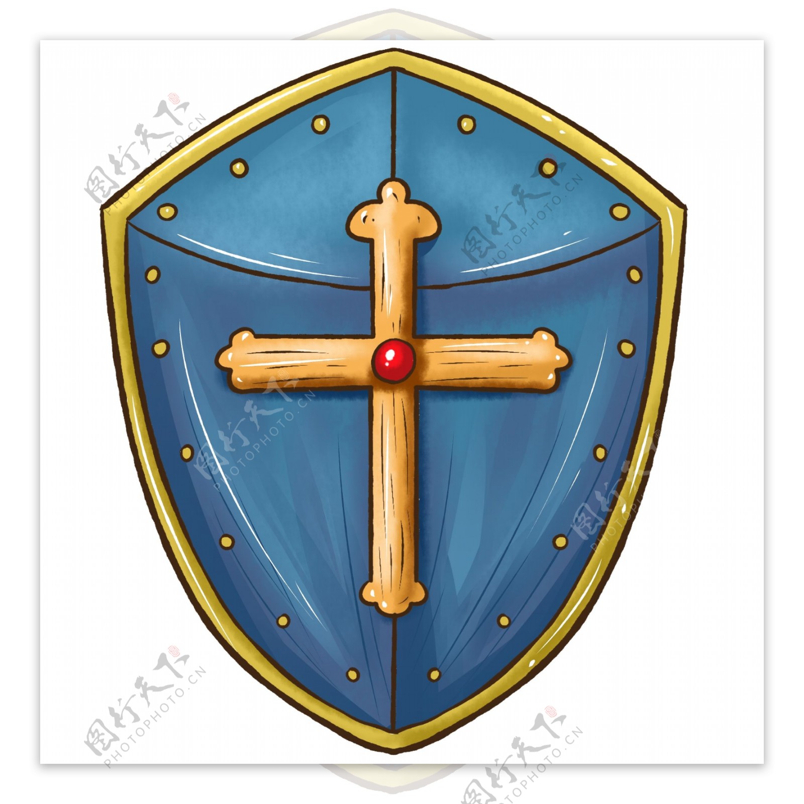 商用手绘十字架骑士盾牌蓝色元素