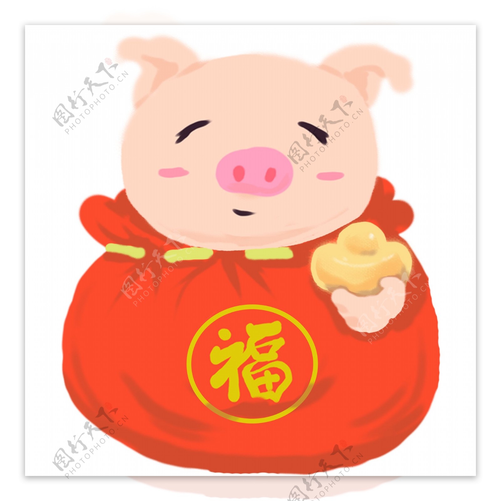 红色猪年福袋元宝福字装饰图案