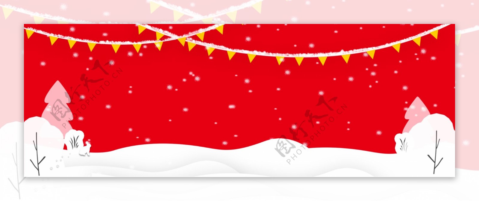 冬季红色下雪背景拉花喜庆卡通海报